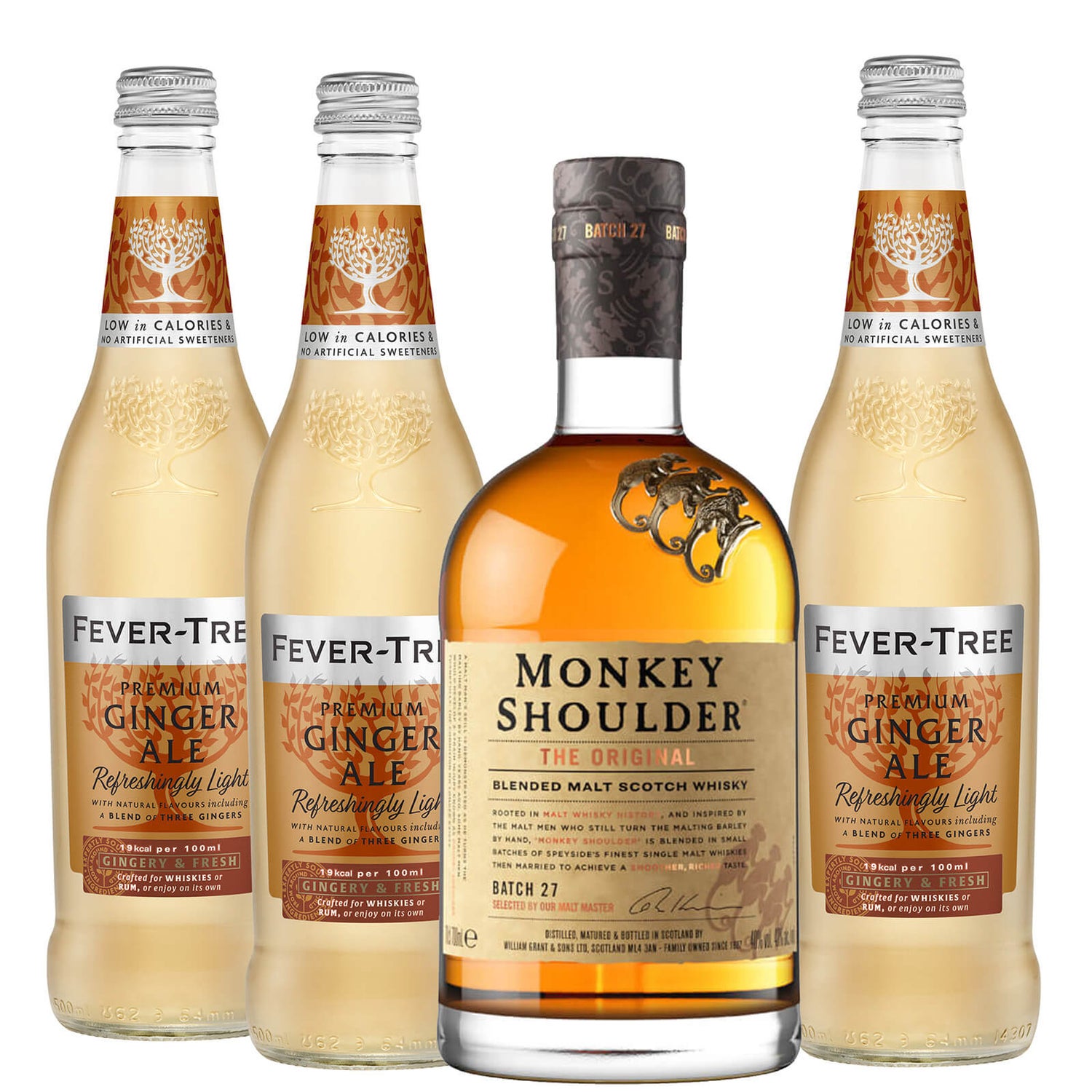 Monkey Shoulder Ginger Monkey Cocktail Bundle - Monkey Shoulder Blended Malt Scotch Whisky & Fever Tree Ginger Ale