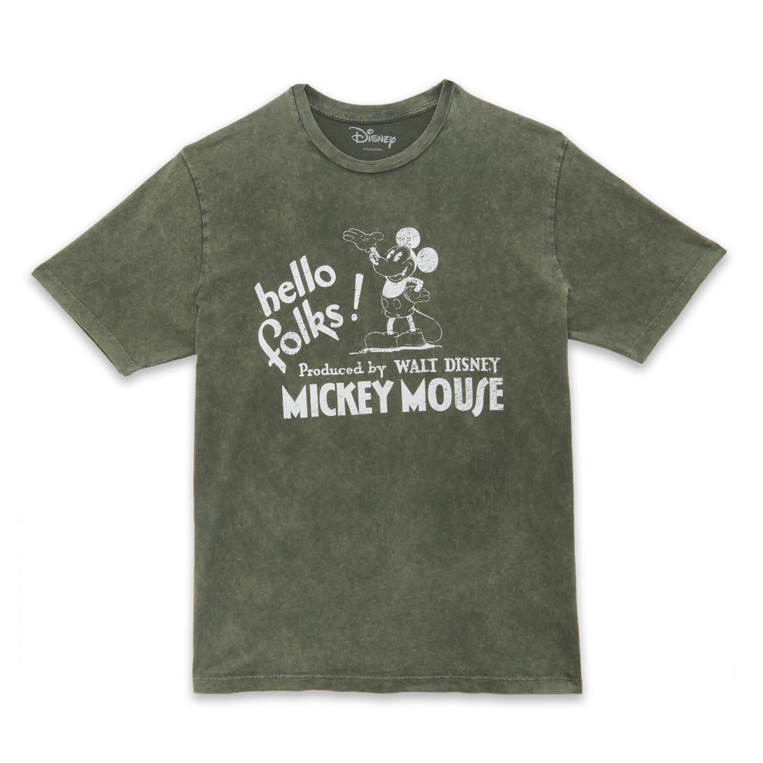 Camiseta unisex Hello Folks de Disney - Lavado ácido caqui