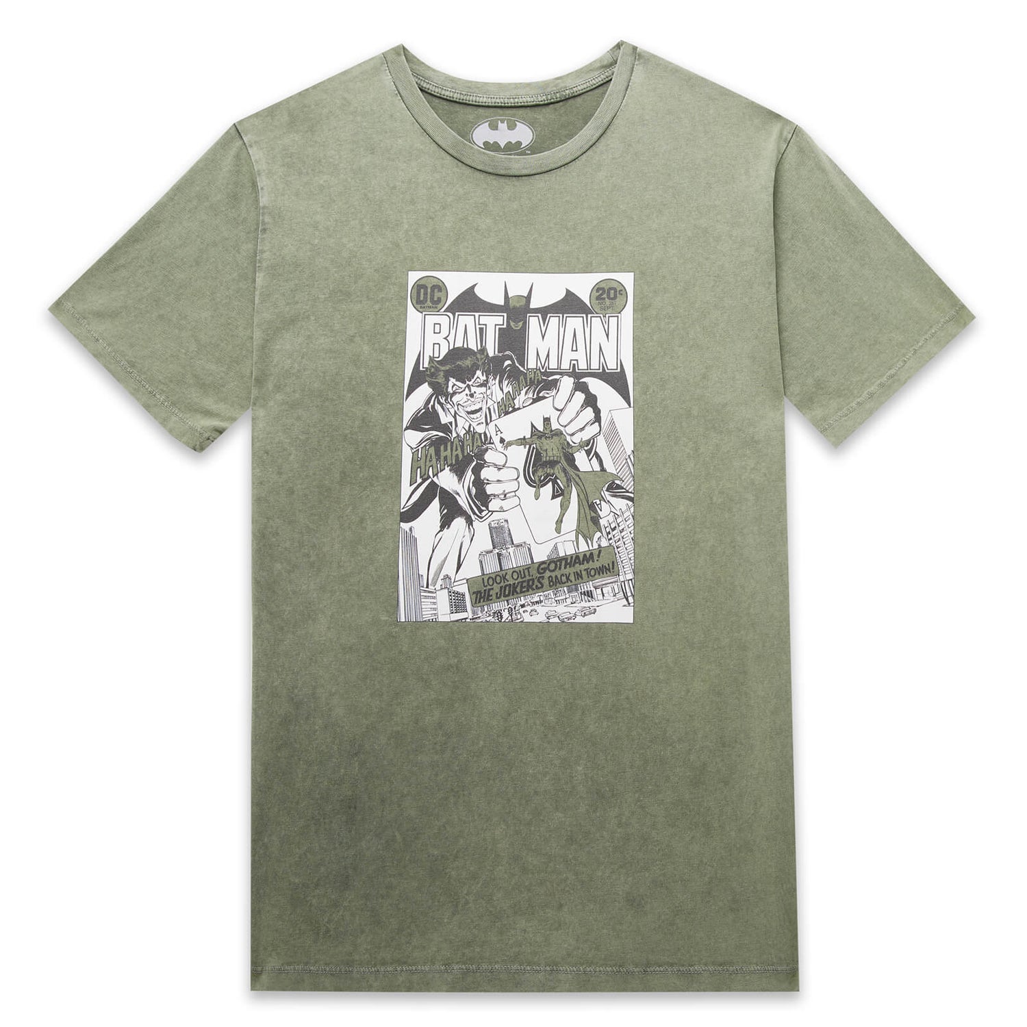 Batman The Joker's Back In Town Unisex T-Shirt - Khaki Acid Wash