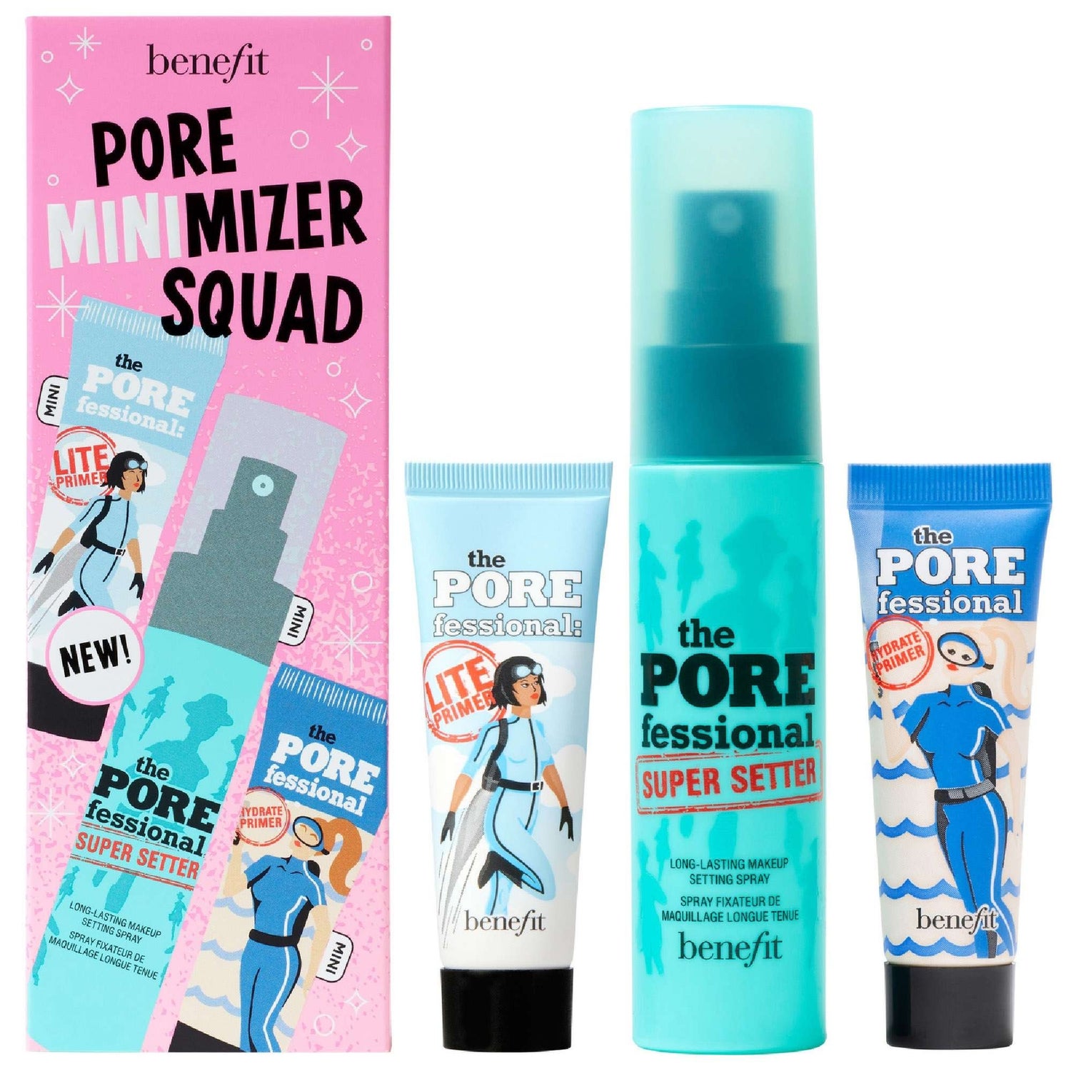 benefit The POREfessional Pore Minimizer Squad Face Primer and Makeup Setting Spray Trio Set Worth 37.50 allbeauty