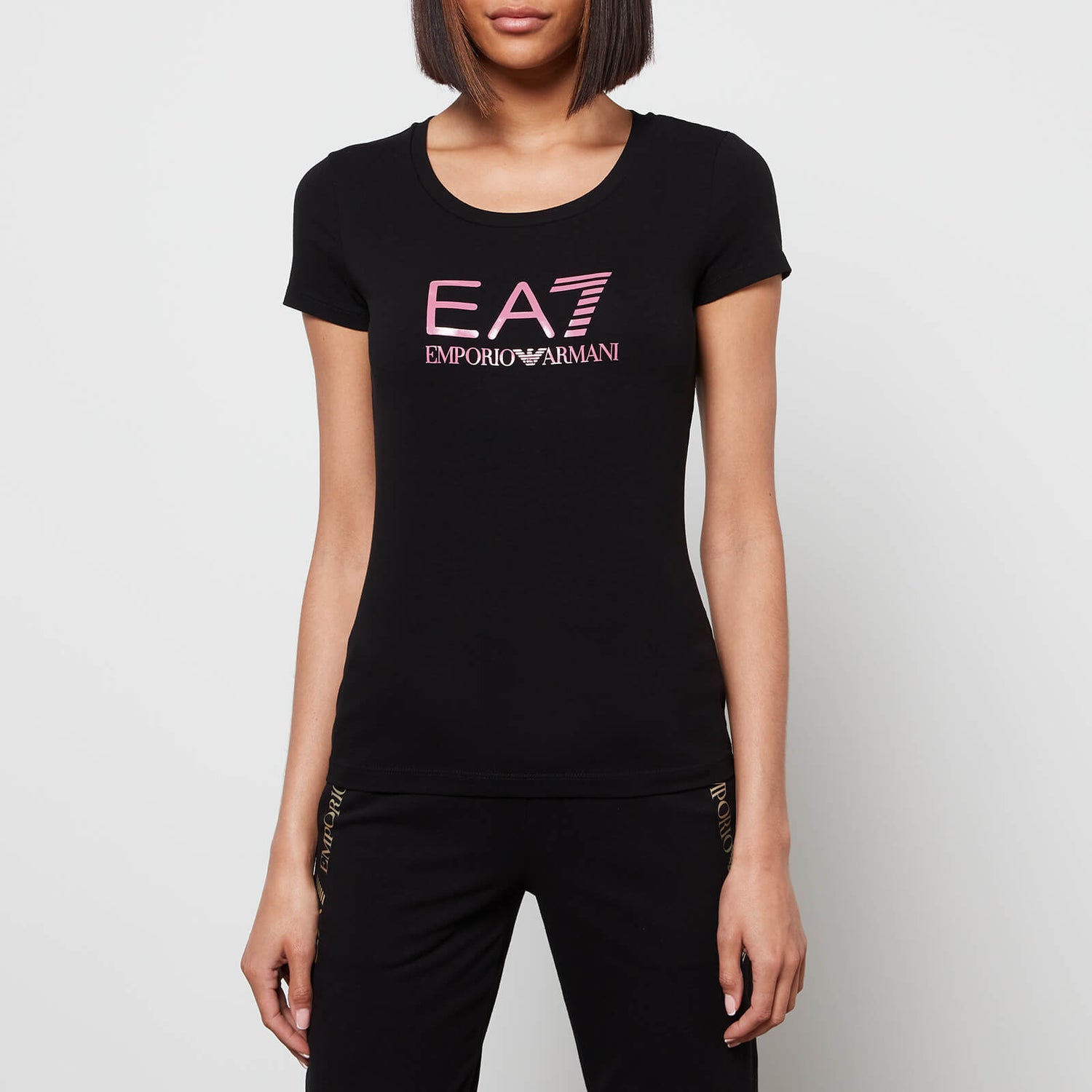 Emporio Armani EA7 Women's Train Shiny T-Shirt - Black/Heather Rose