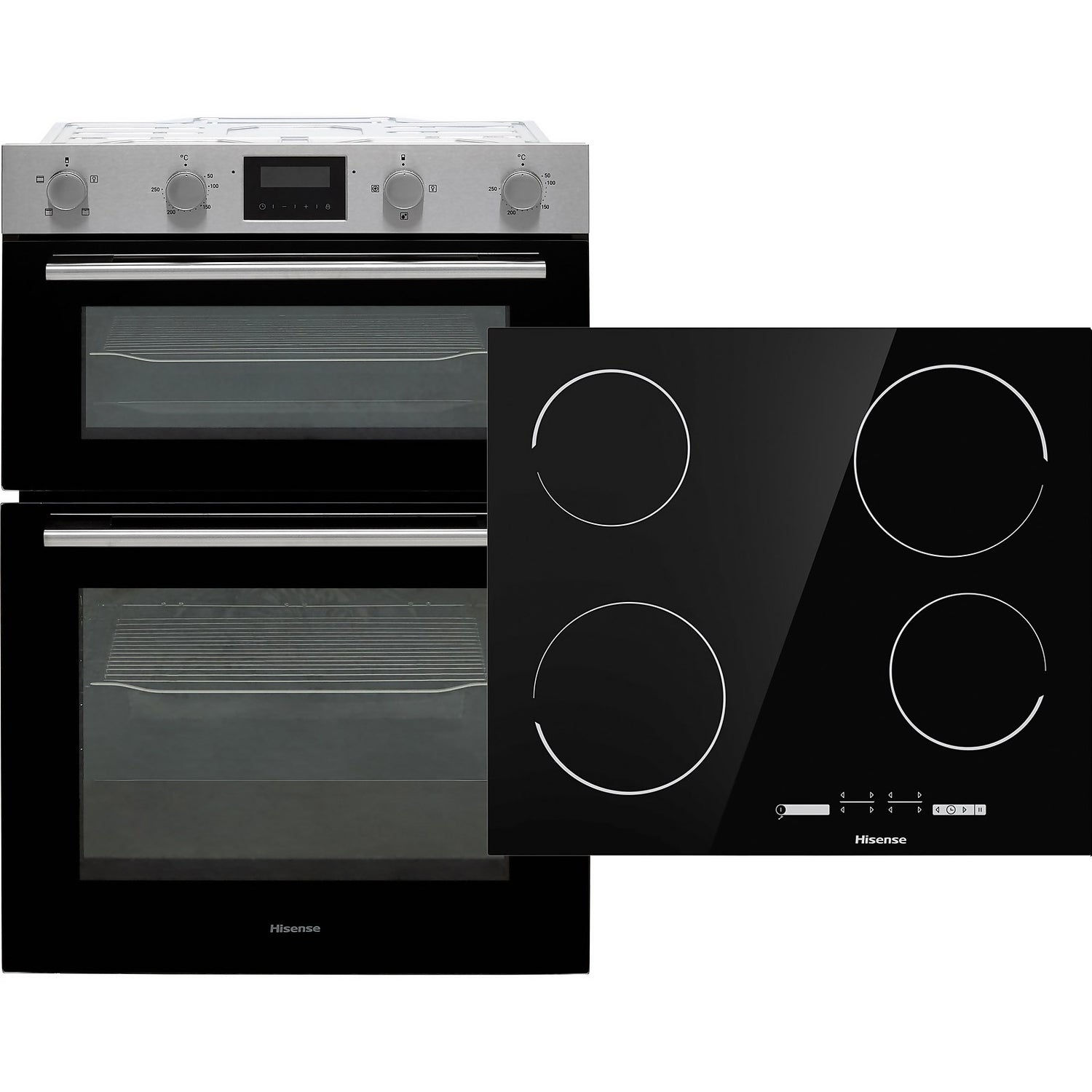 Hisense BI6095CXUK Built In Electric  Double Oven and Ceramic Hob Pack - Stainless Steel / Black