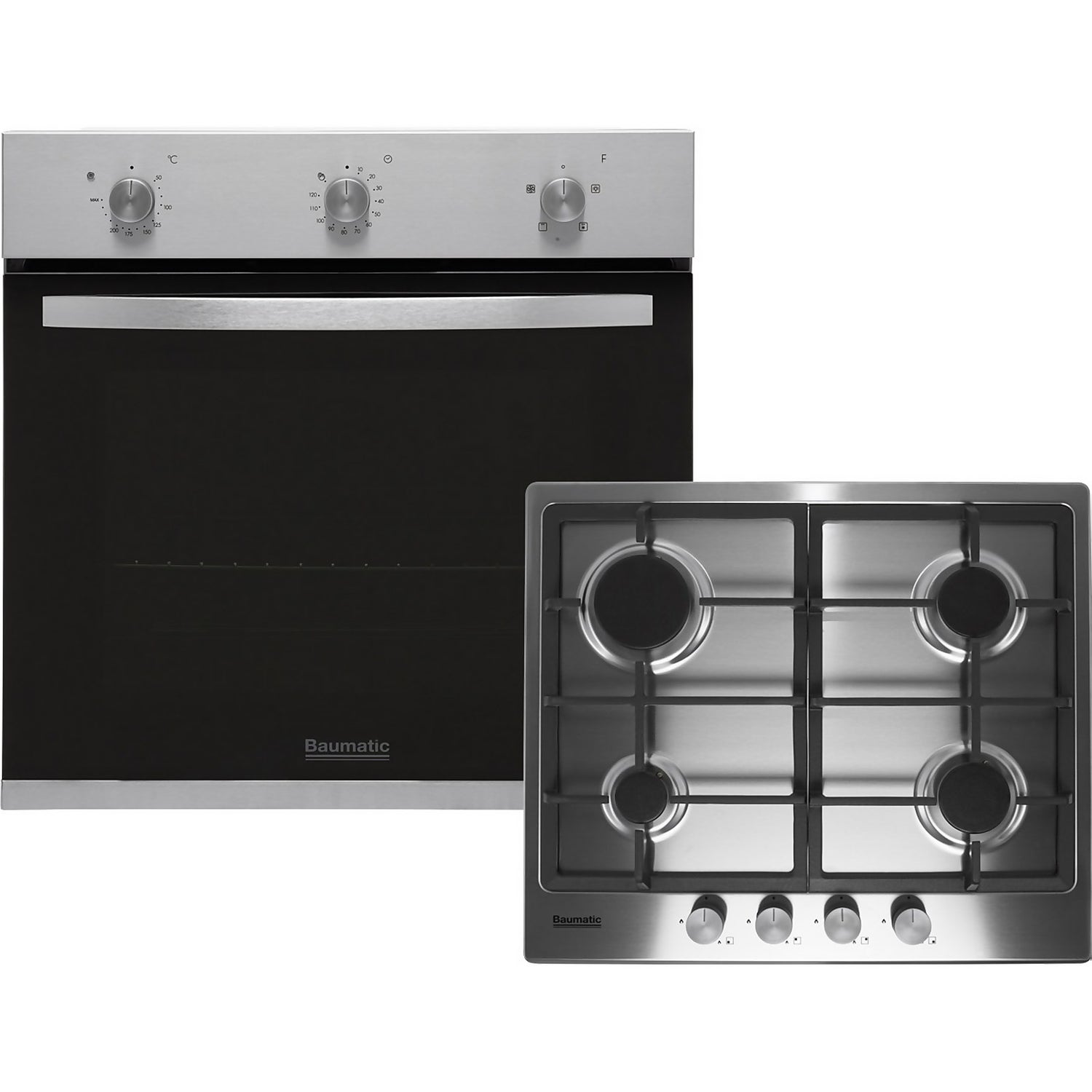 Baumatic BGPK600X Built In Electric Single Oven and Gas Hob Pack - Stainless Steel 