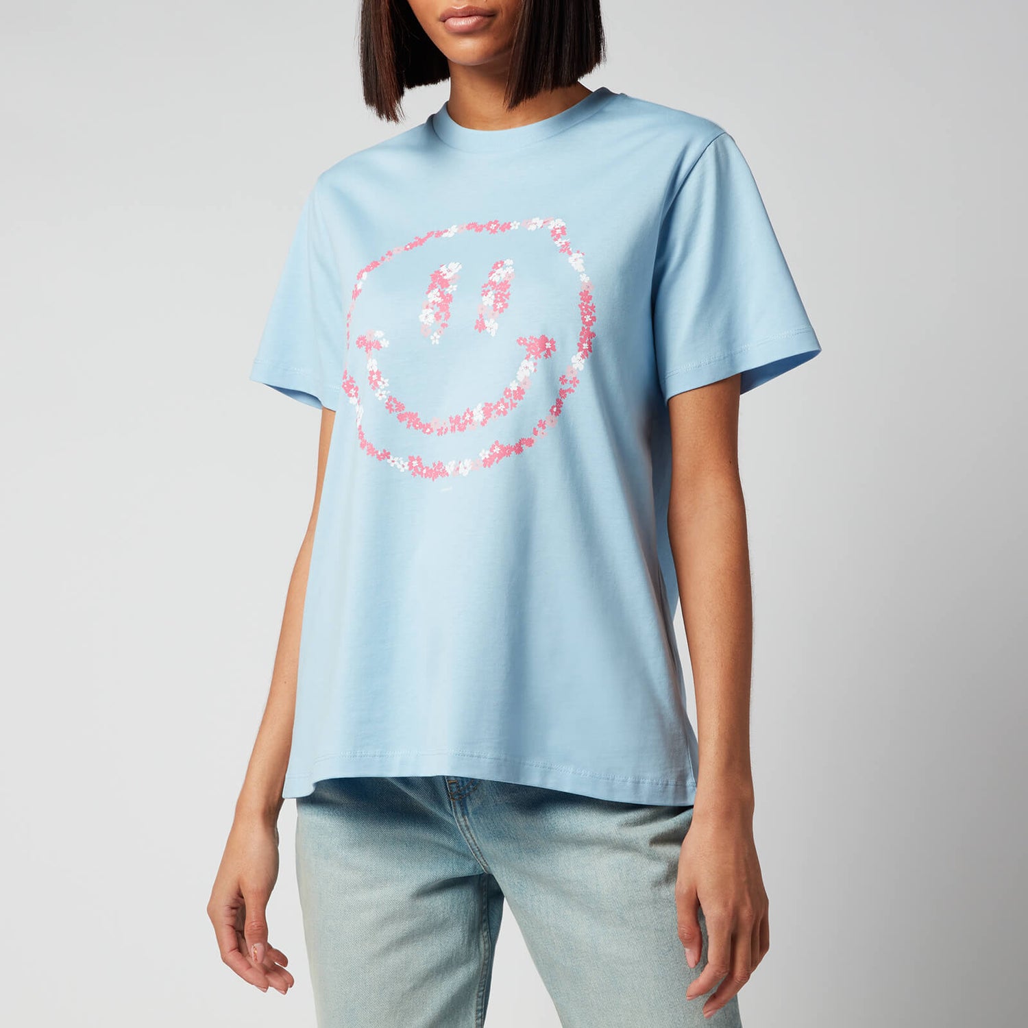 Ganni Women's Basic Jersey Smily Face T-Shirt - Placid Blue - S