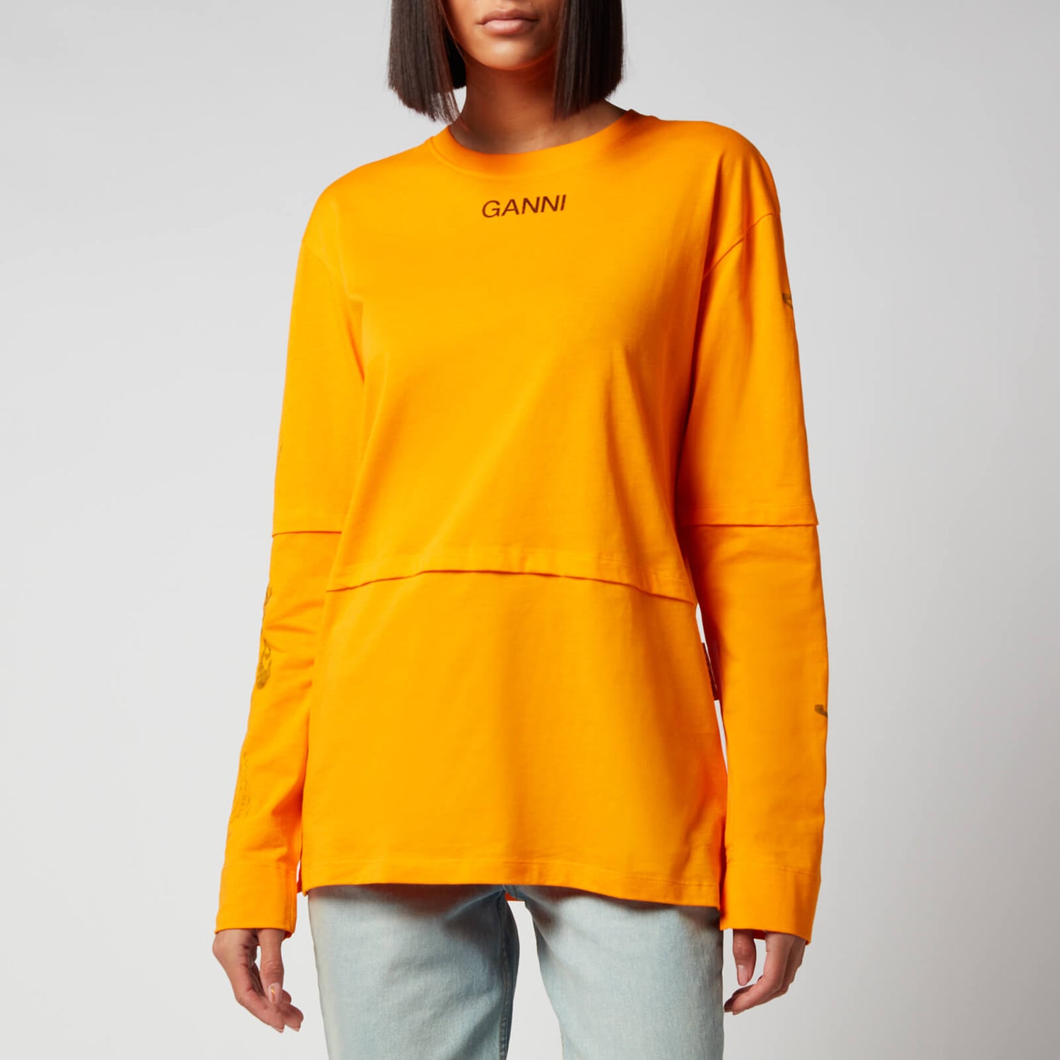 Ganni Women's Light Cotton Jersey Long Sleeved Top - Bright Marigold - XS