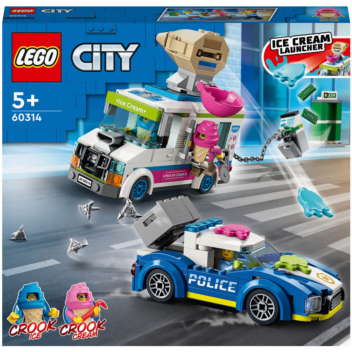 LEGO 60314 City IJswagen Politieachtervolging, Politie Speelgoed Auto met Onderscheppingsvoertuig, Kinderen vanaf 5 Jaar