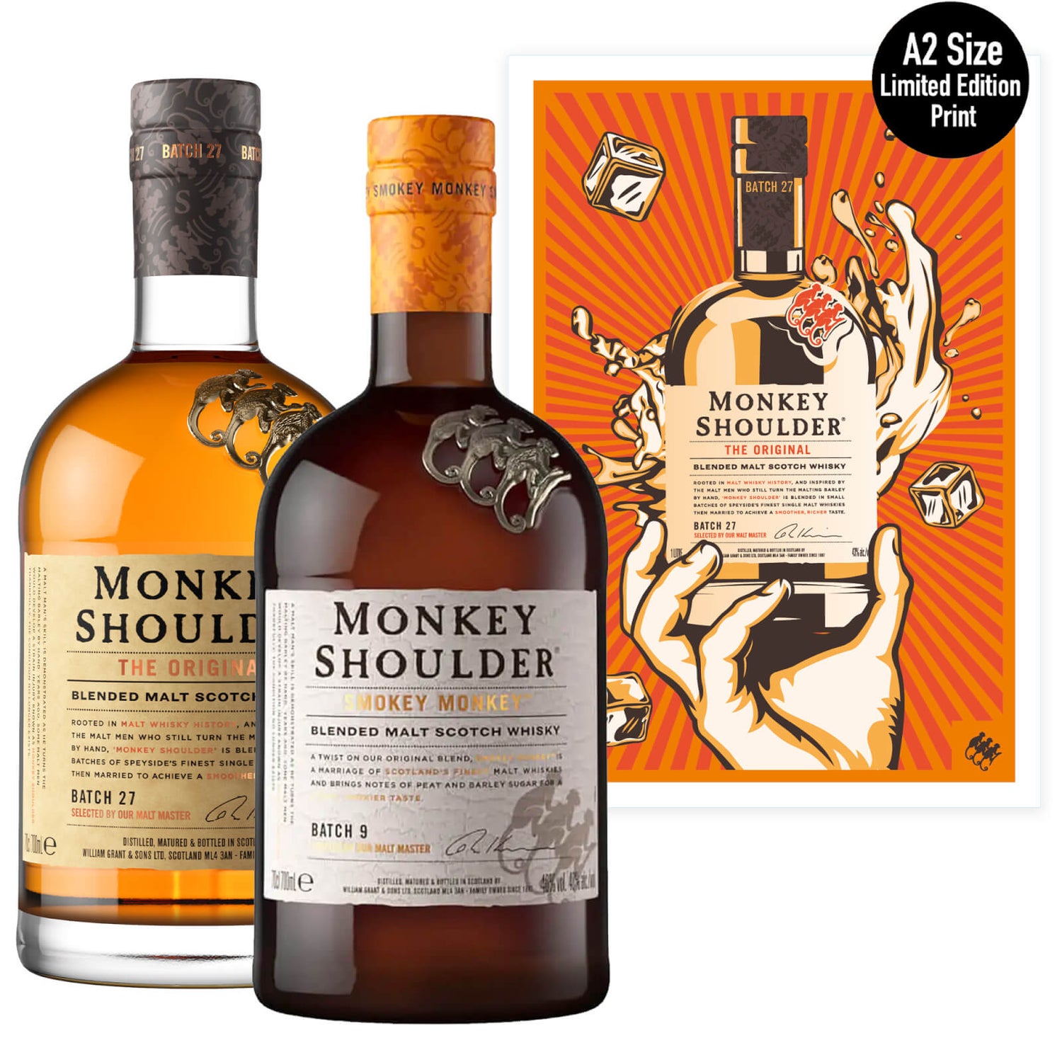 Monkey Shoulder Blended Malt Scotch Whisky Duo with #3 Limited Edition Art Print