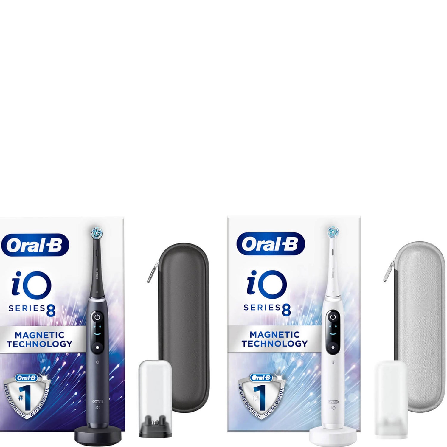 Oral B iO8 Duo Pack Black & White Electric Toothbrush with Zipper Case
