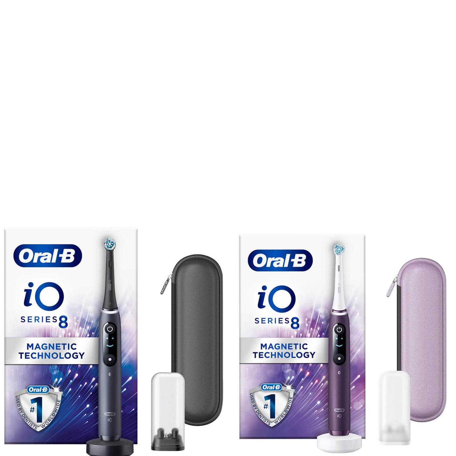 Oral-B iO8 Duo Pack Black & Violet Electric Toothbrush with Zipper Case