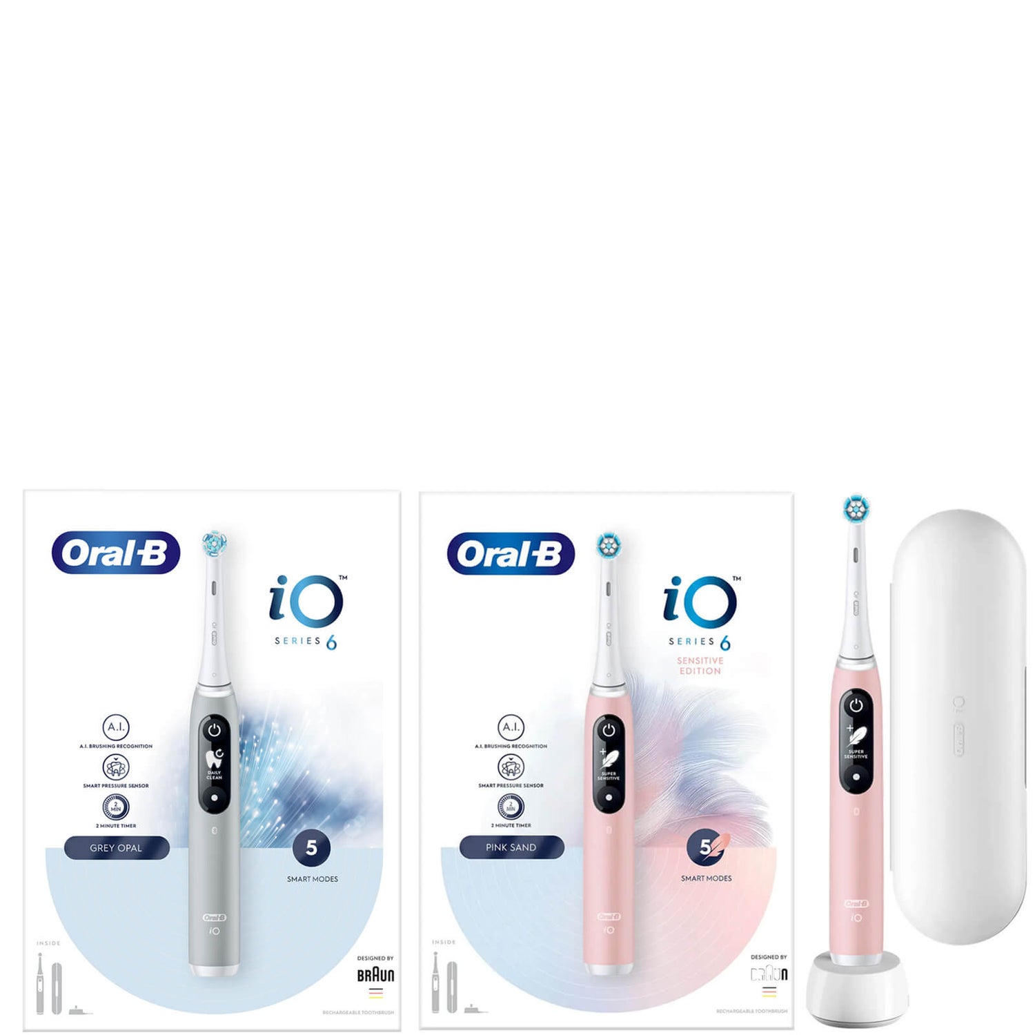 Oral-B iO6 Duo Pack Pink & Grey Electric Toothbrush with Travel Case