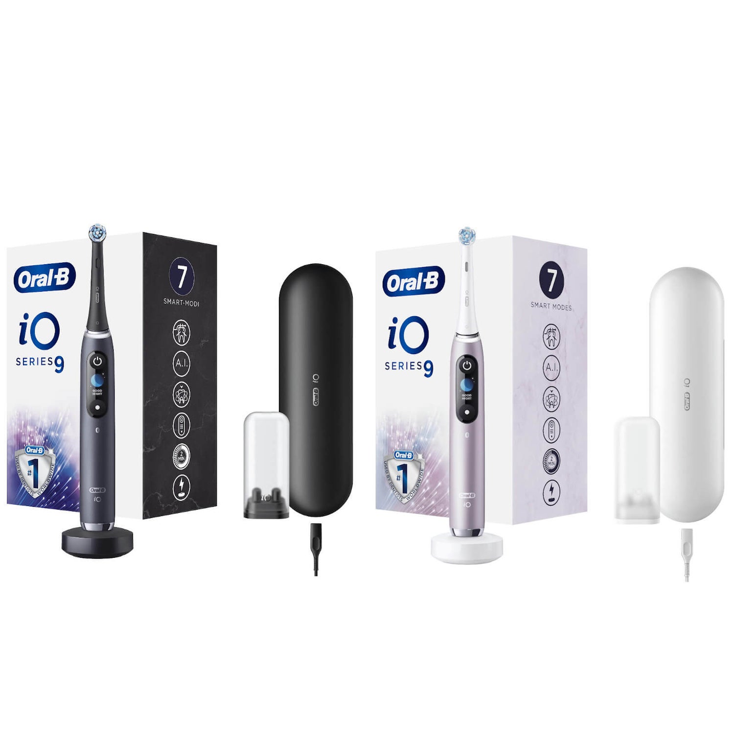 Oral-B iO9 Duo Pack Black & Rose Electric Toothbrush with Charging Case