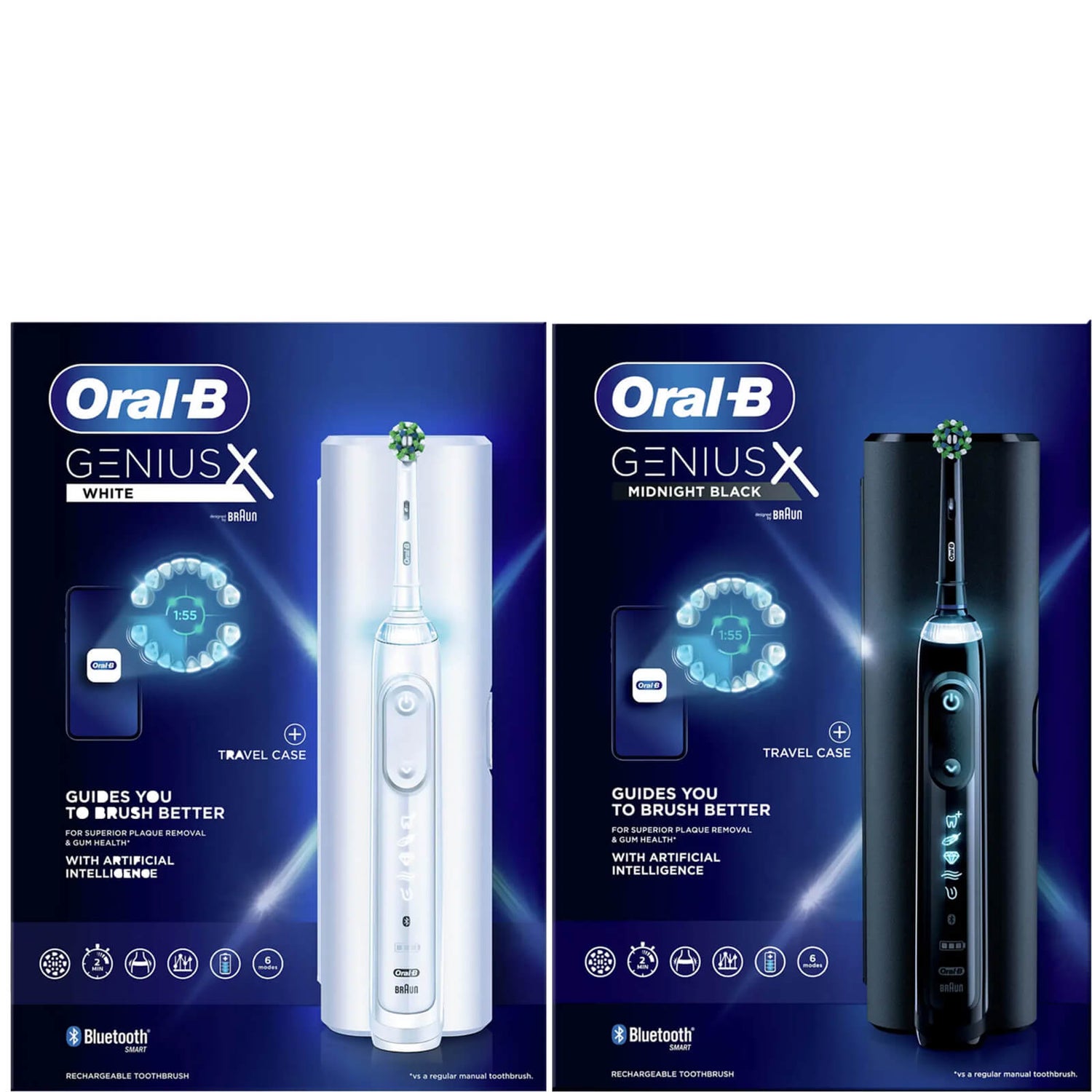 Oral-B Genius X Duo Pack White & Black Electric Toothbrush with Travel Case