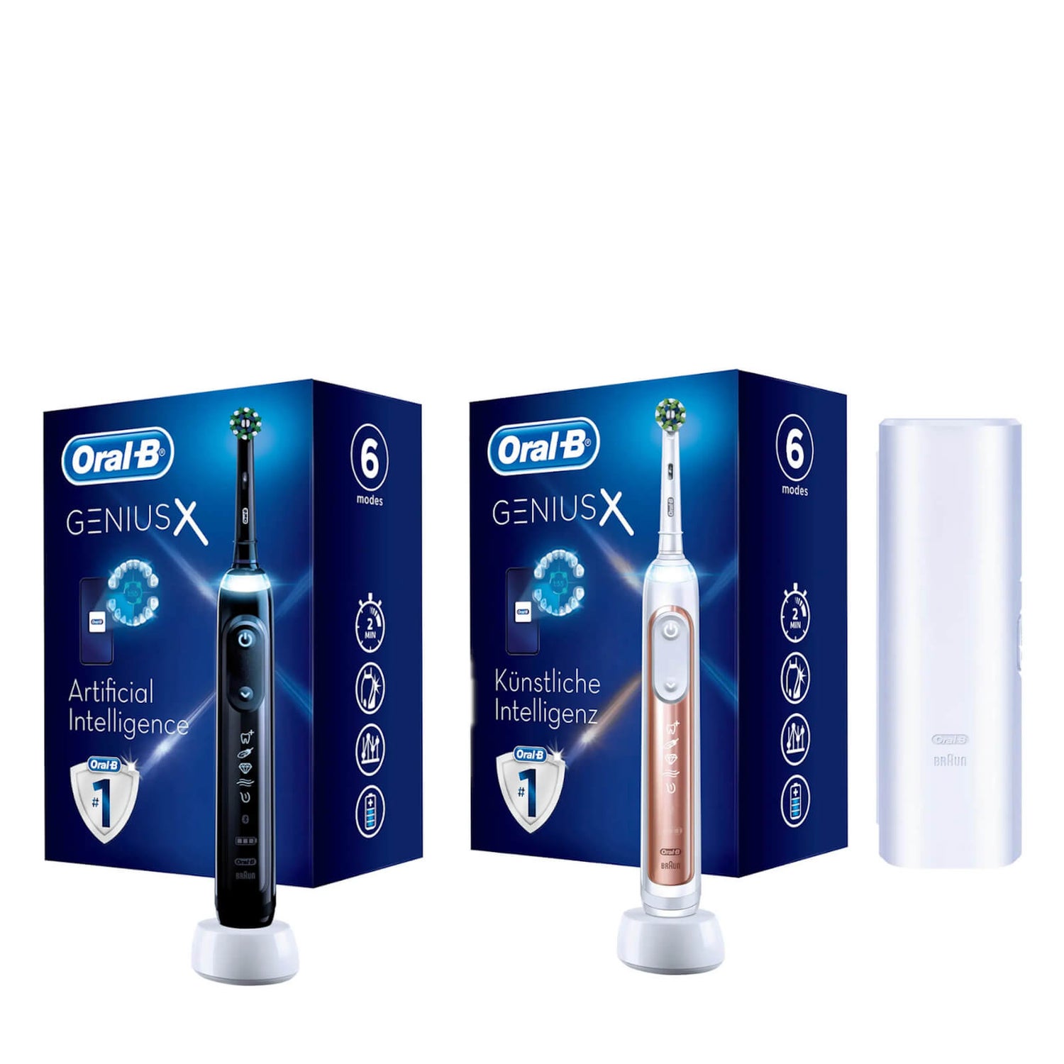 Oral-B Genius X Duopack Zwart & Roségoud + Travel Case - Elektrische Tandenborstel