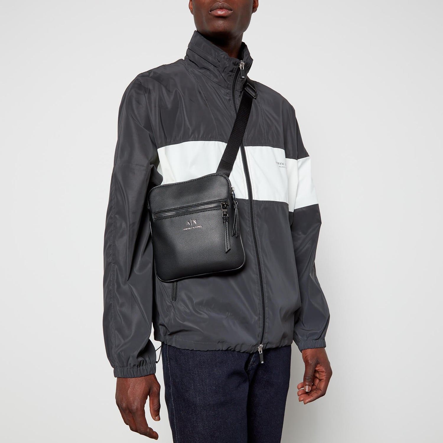 Armani Exchange Men's Leather Flat Cross Body Bag - Black
