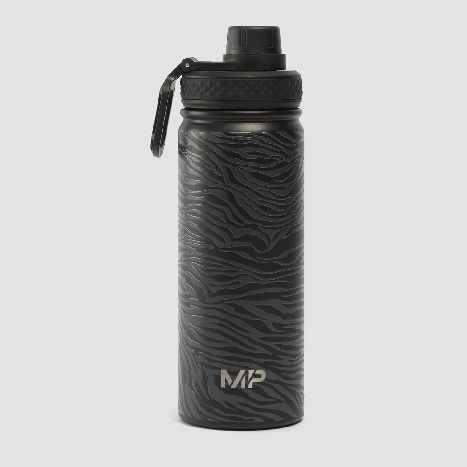 Metalowa butelka na wodę z nadrukiem w paski zebry MP – czarno-grafitowa – 500 ml