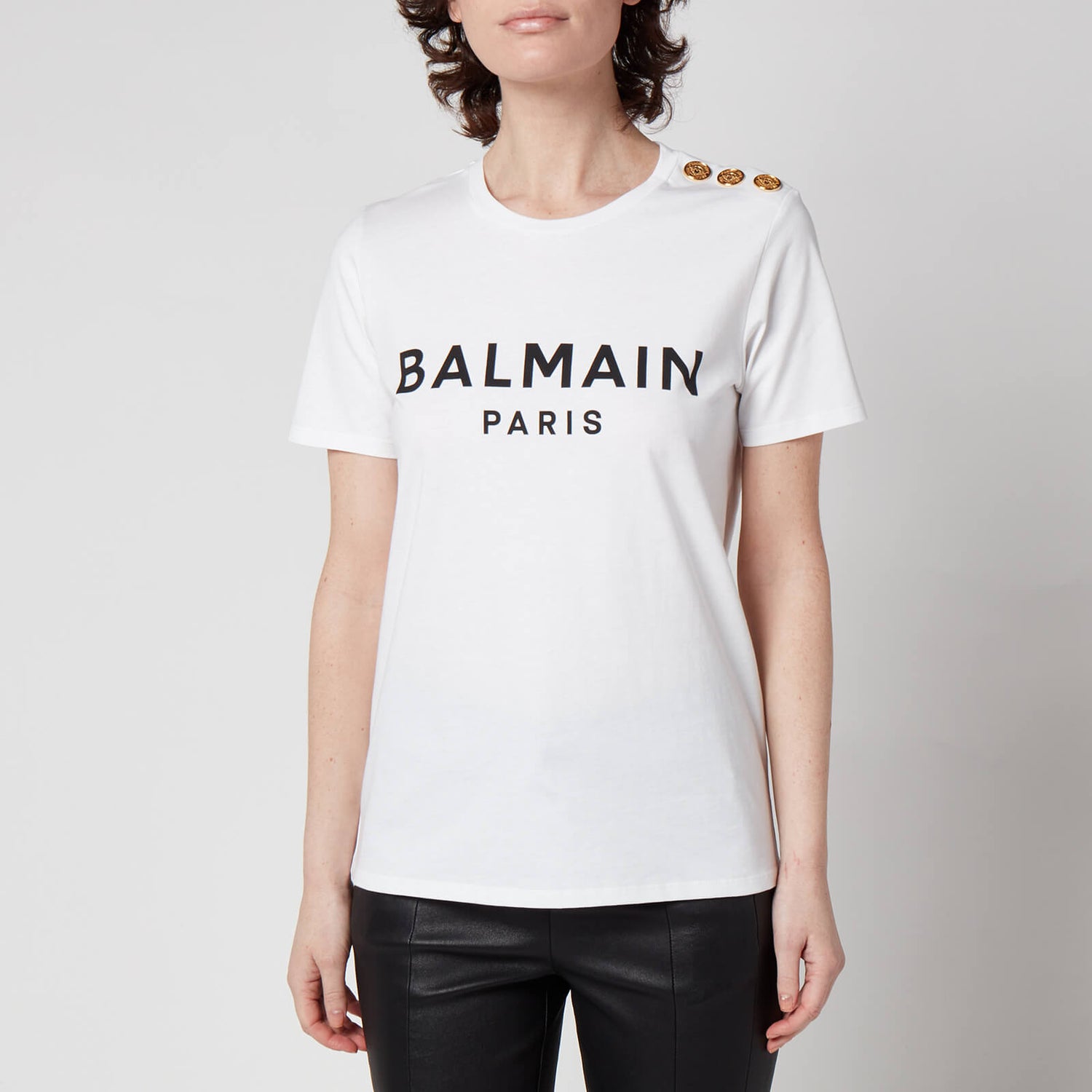 Balmain Women's 3 Button Printed Balmain T-Shirt - White - M