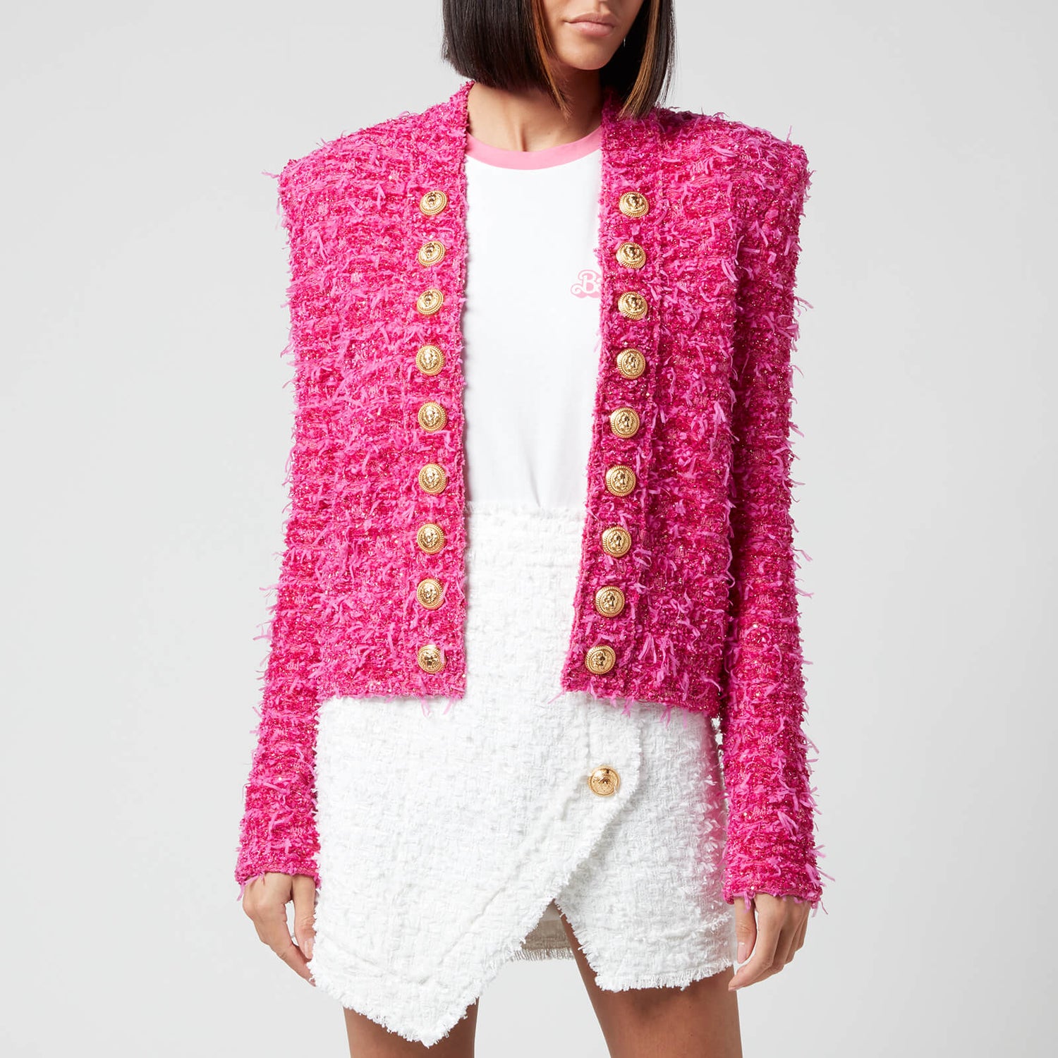 Balmain Women's Barbie Spencer Lurex-Tweed Jacket - Pink - FR38/UK10