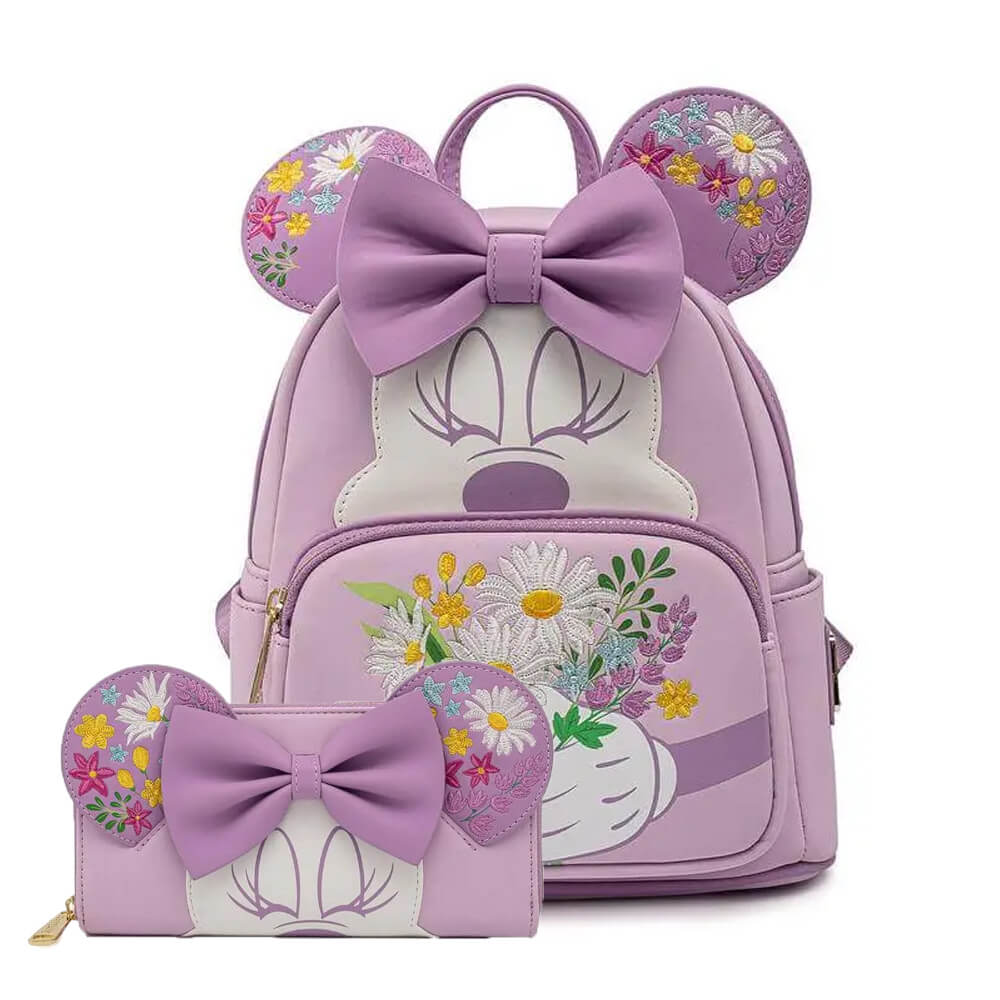 Loungefly Disney Minnie Holding Flowers Mini Backpack and Wallet
