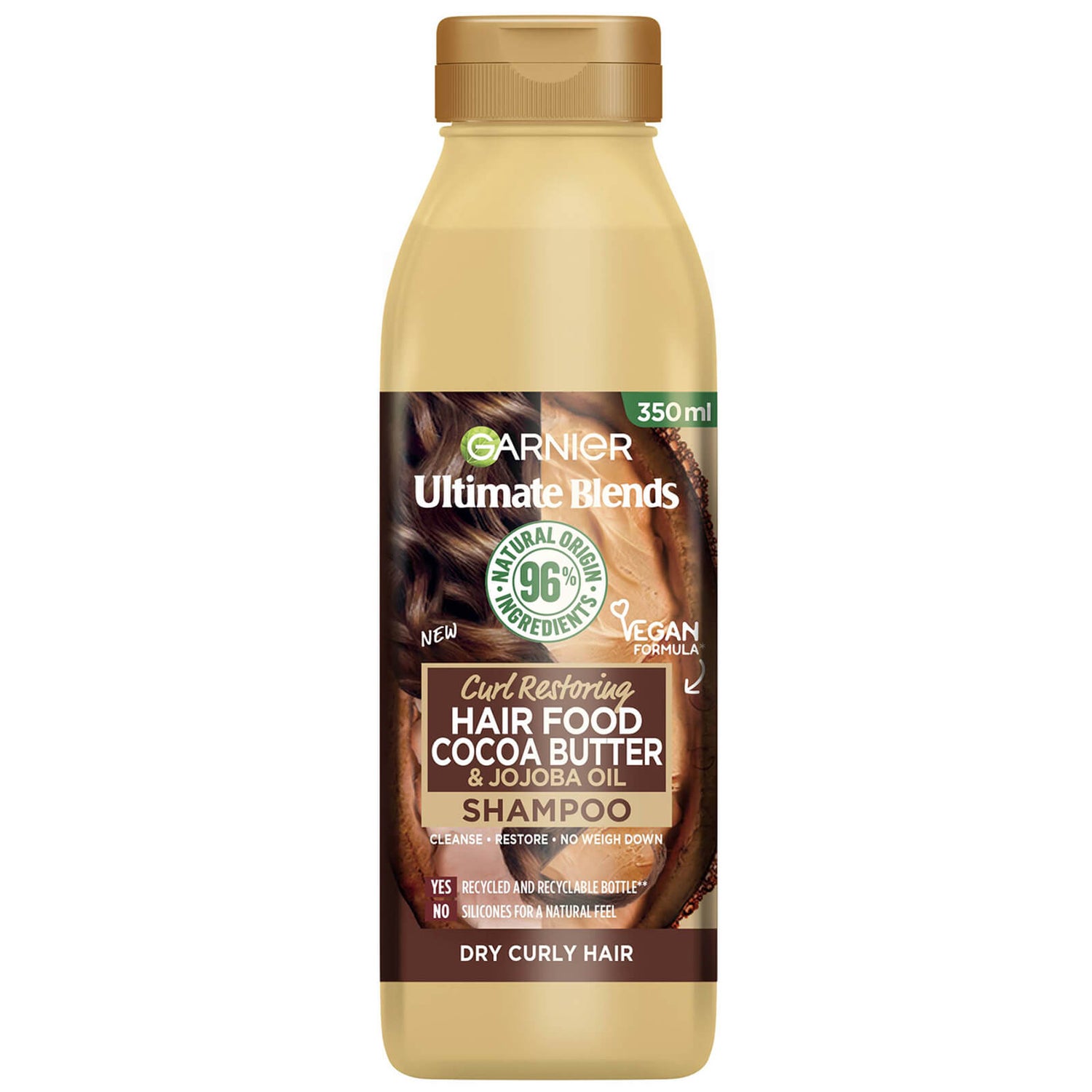 Shampooing Ultimate Blends Garnier au beurre de cacao pour cheveux secs et bouclés 350 ml