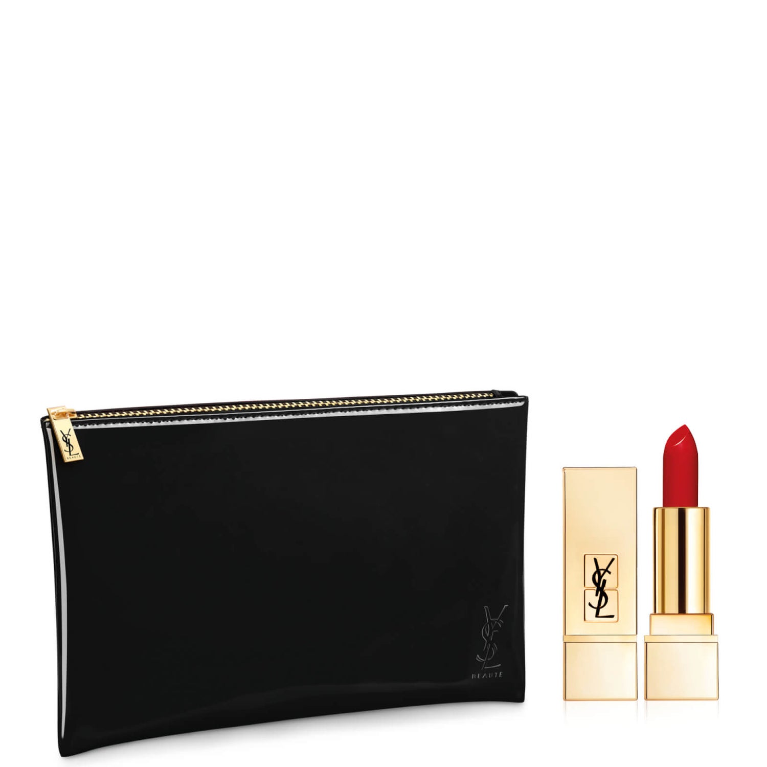 Yves Saint Laurent Beauty Black Pouch and Mini Rogue Pur Couture Lipstick