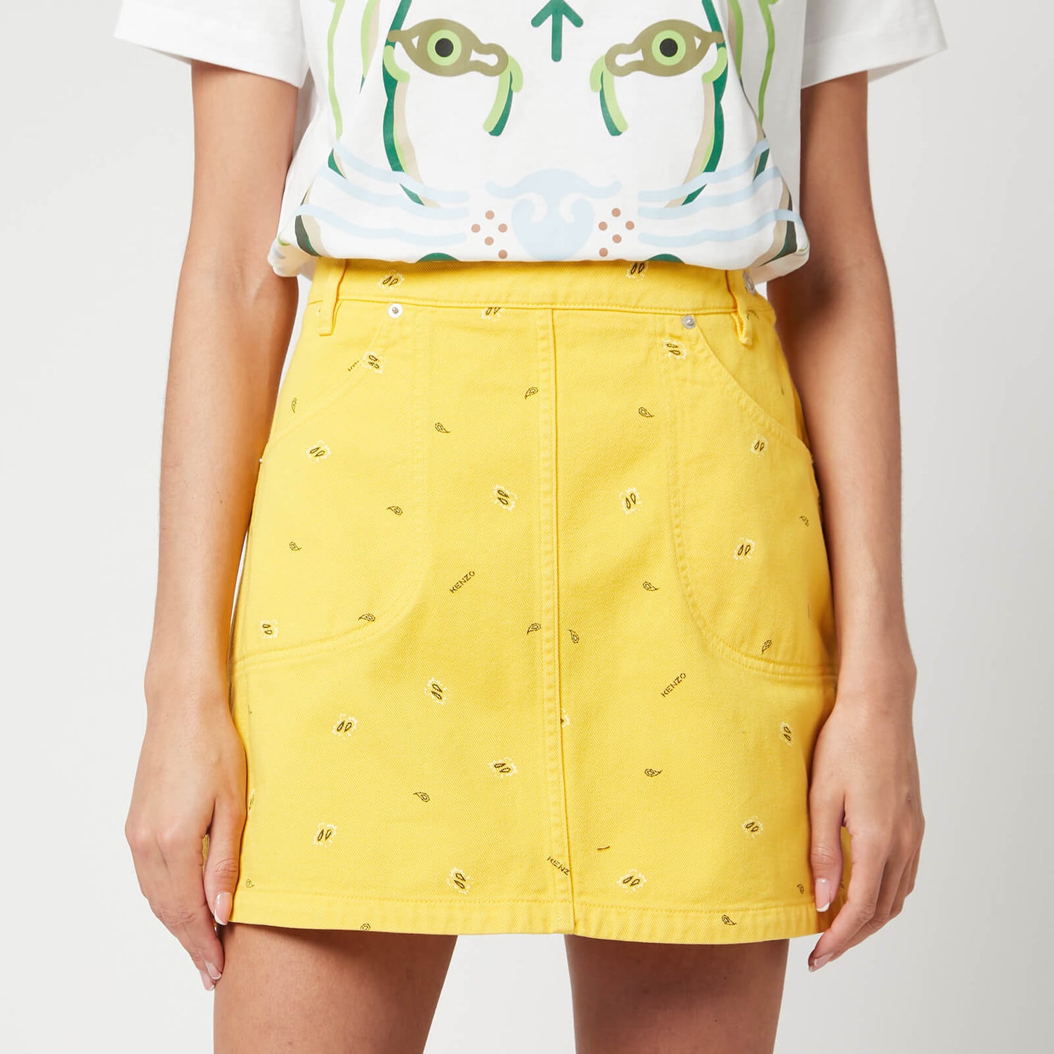 KENZO Women's Printed Denim Mini Skirt - Golden Yellow - UK 8