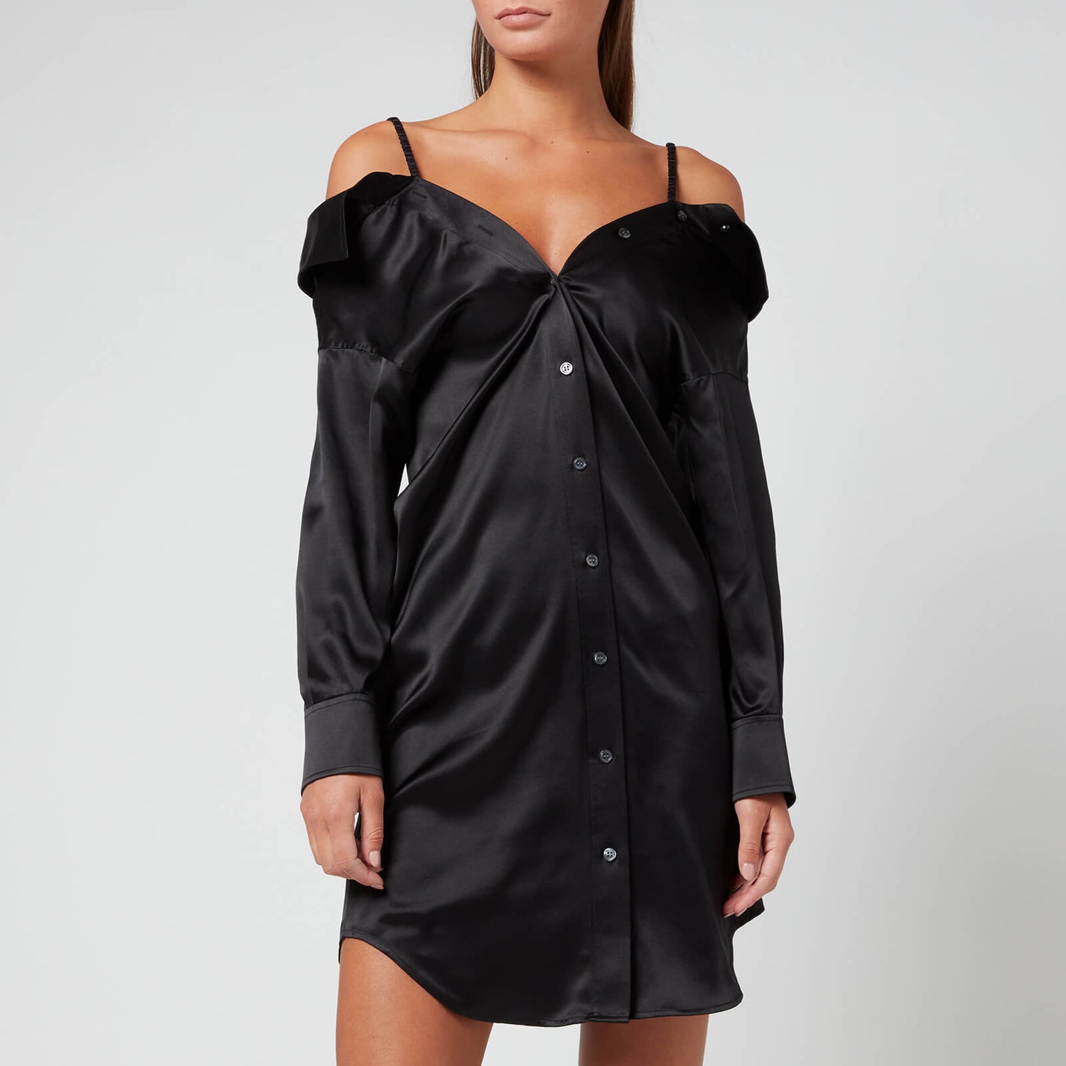 Alexander Wang Women's Off The Shoulder Shirt Dress With Scrunchie Strap - Black - US 10/UK 6