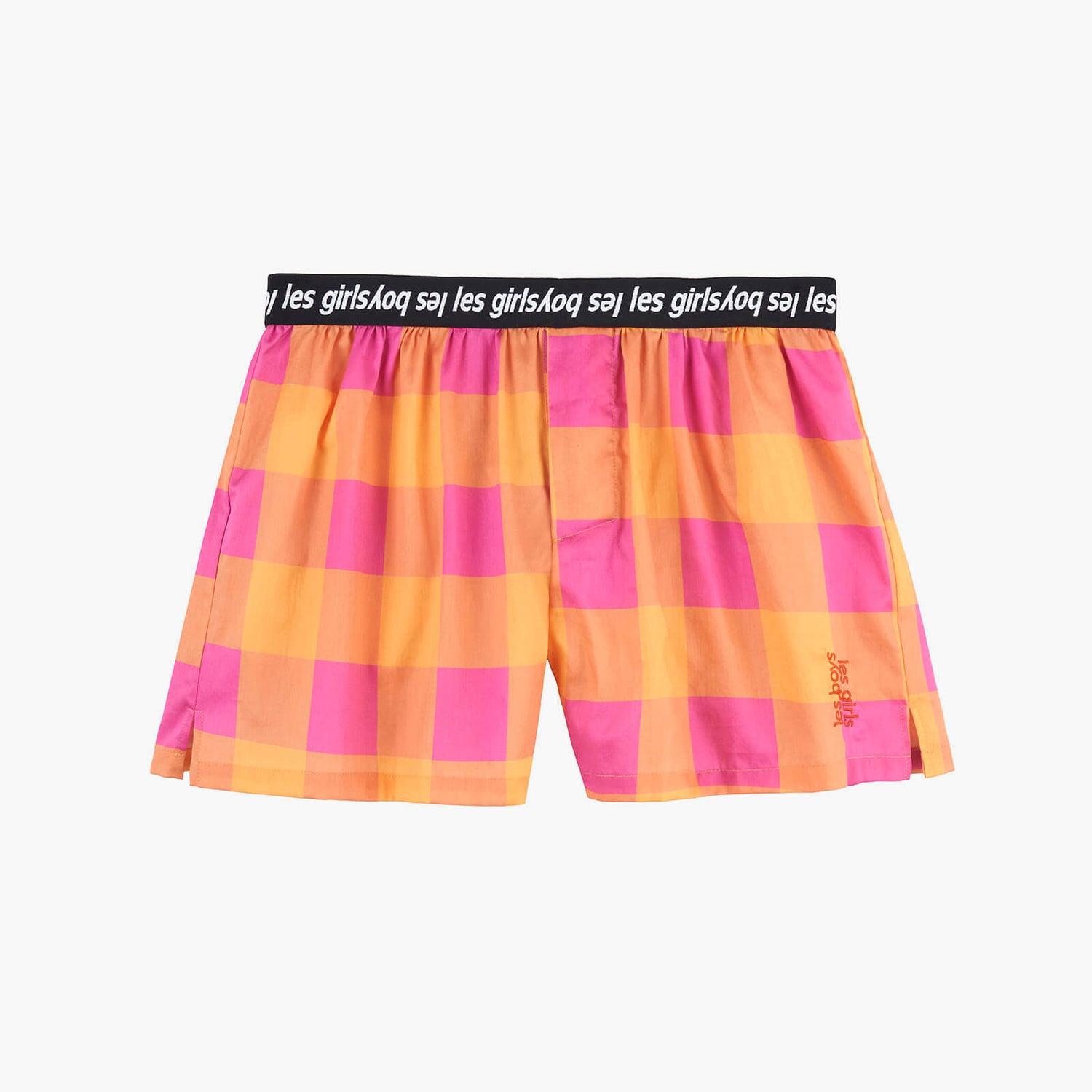 Les Girls Les Boys Giant Gingham Print Woven Classic Fit Boxer Berry Pink and Citrus