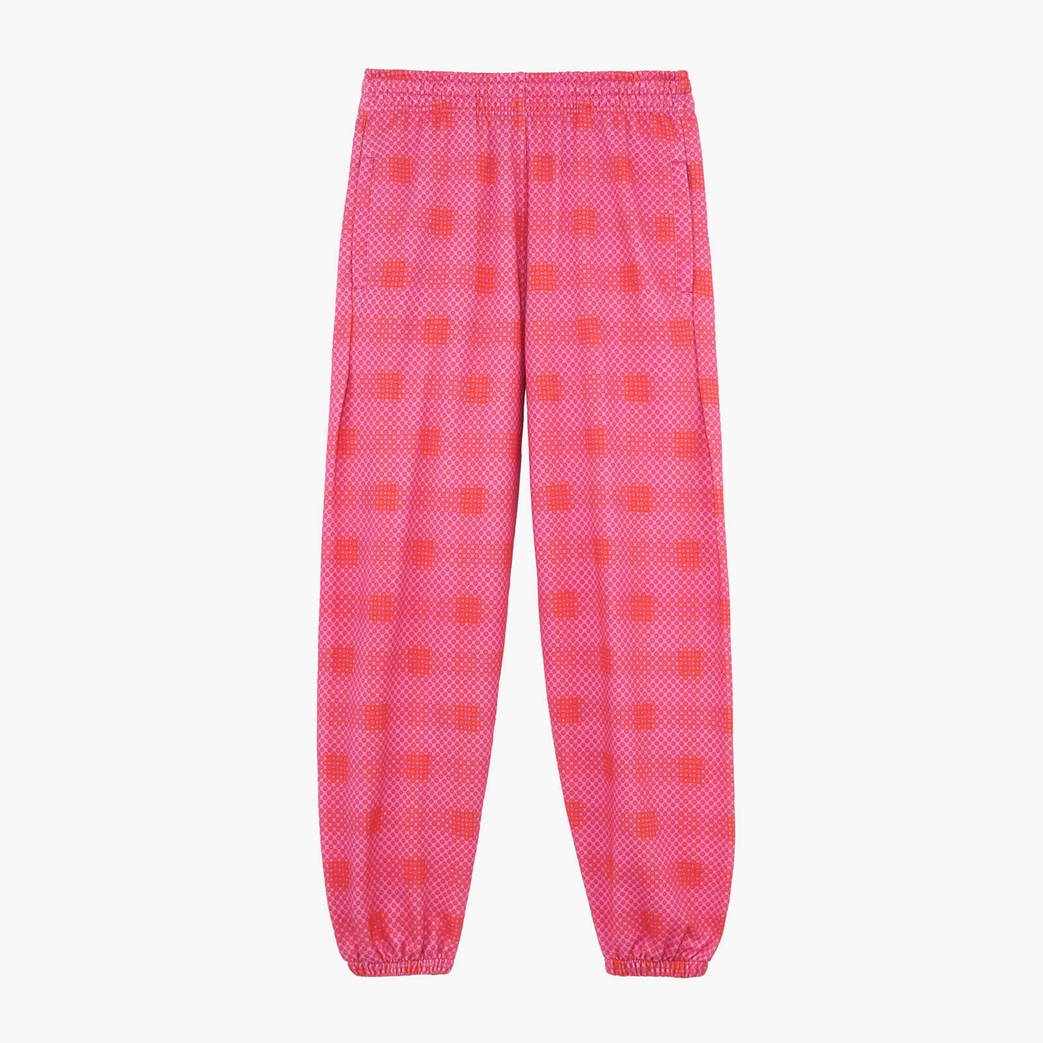 Les Girls Les Boys Loose Fit Track Pants Pixel Plaid Print Berry Pink Multi