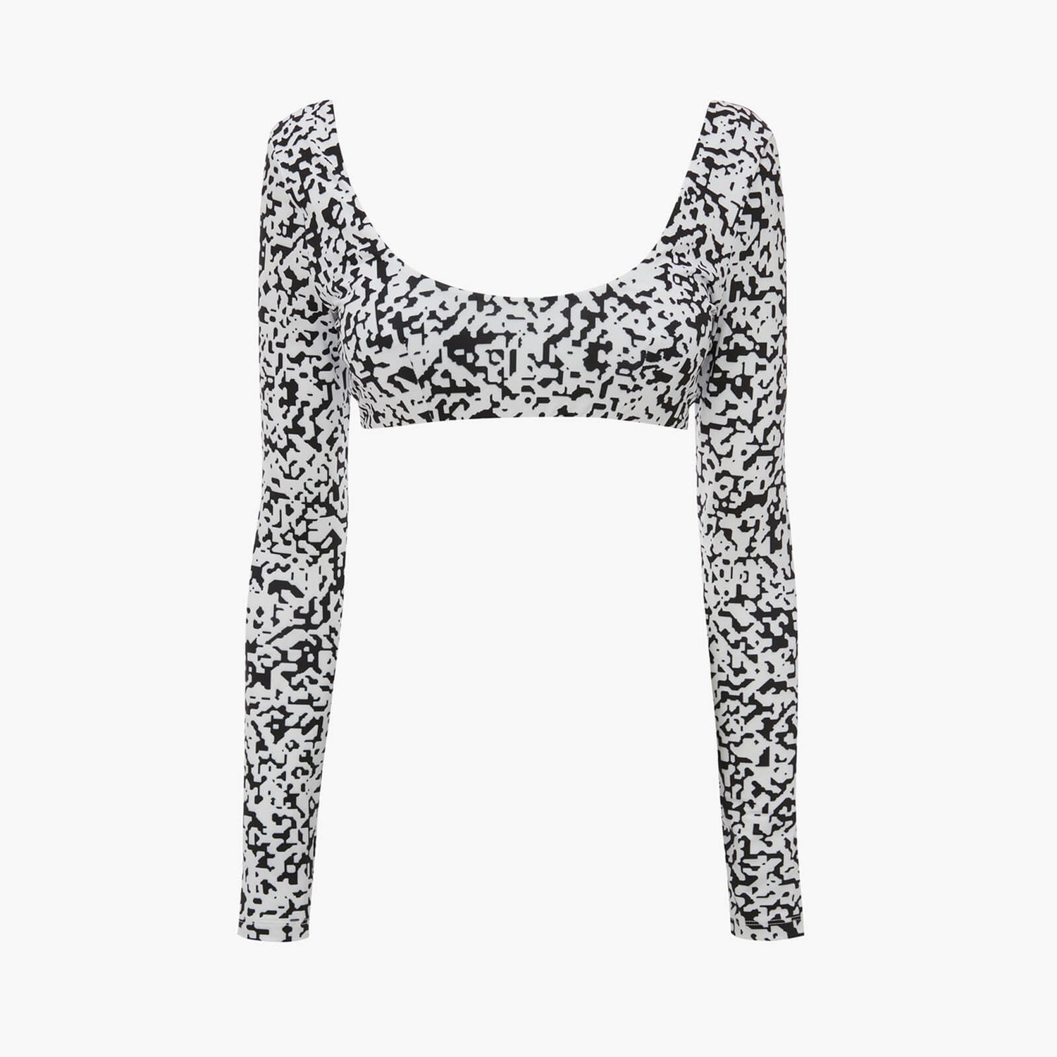 Les Girls Les Boys Bit Map Print Long Sleeve Swim Crop Top Black & White