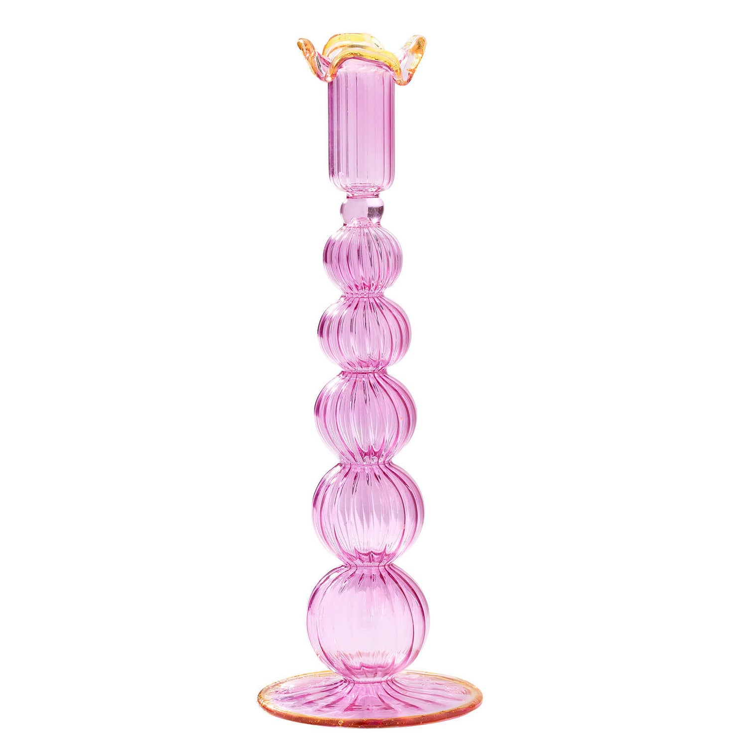 anna + nina Lilac + Yellow Piped Glass Candle Holder