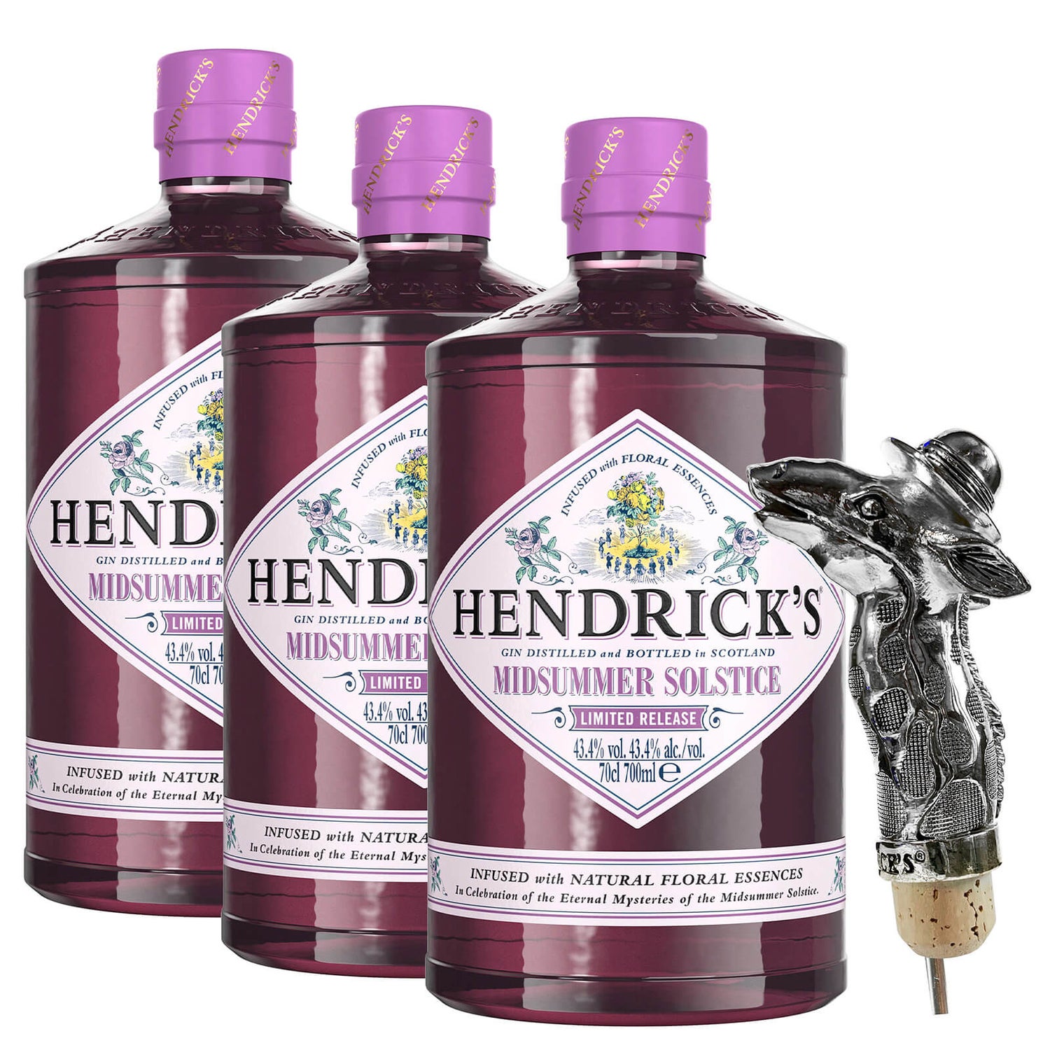 Hendrick's Midsummer Solstice Gin Trio with Exclusive Hendrick's Giraffe Pourer