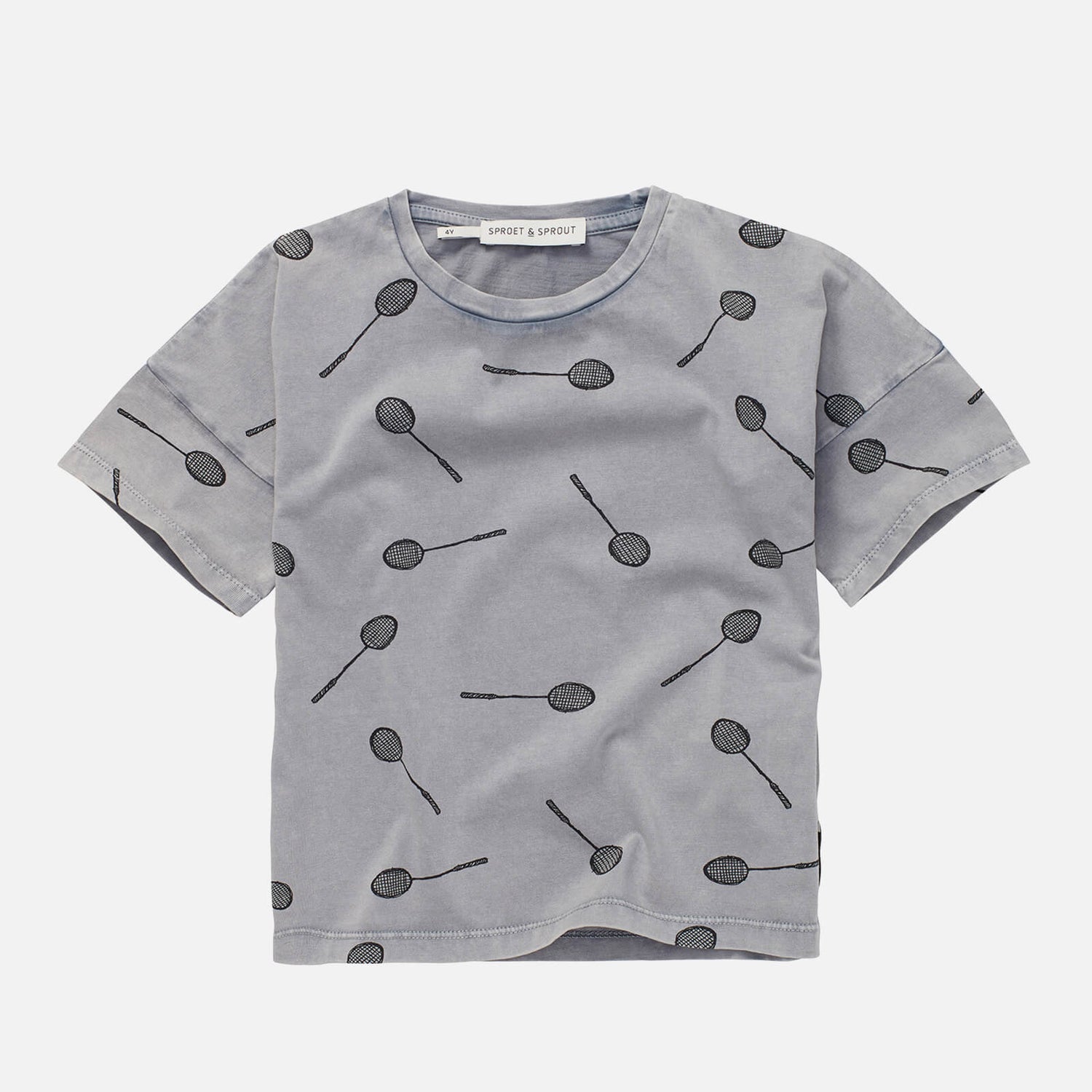 Sproet + Sprout Kids' Badminton Print Loose T-Shirt - Stone Grey