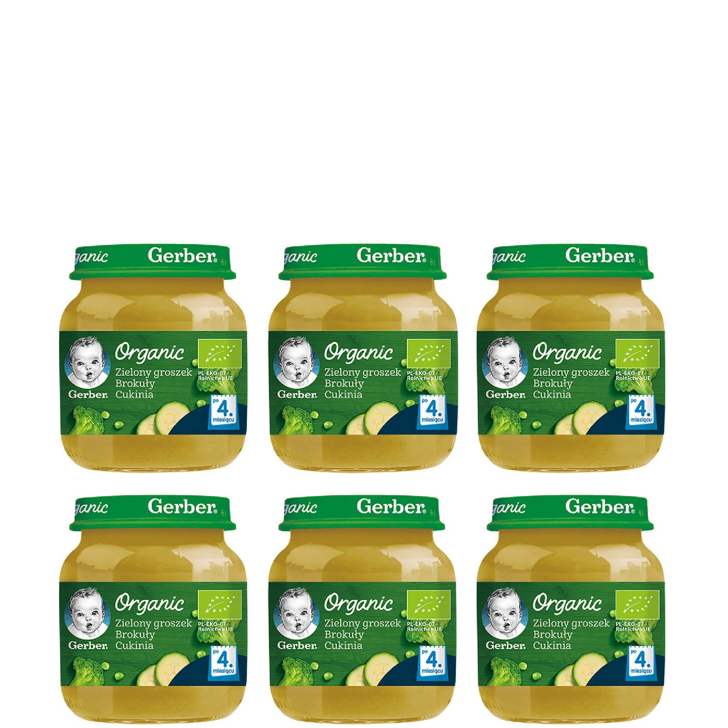Zestaw Gerber Organic Zielony groszek brokuły cukinia 6x125g
