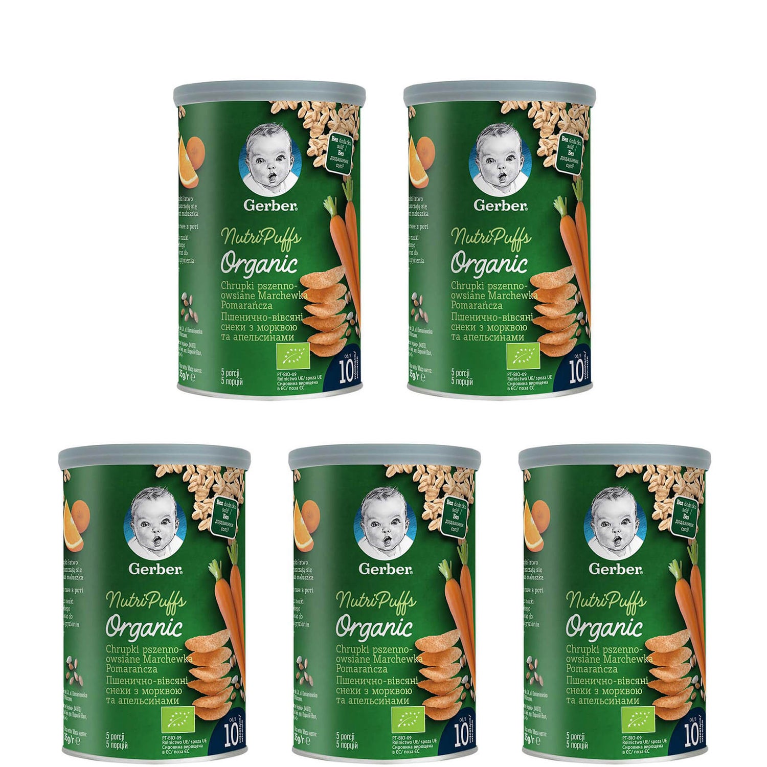 Zestaw Gerber Organic Chrupki pszenno-owsiane Marchewka Pomarańcza 5x35g