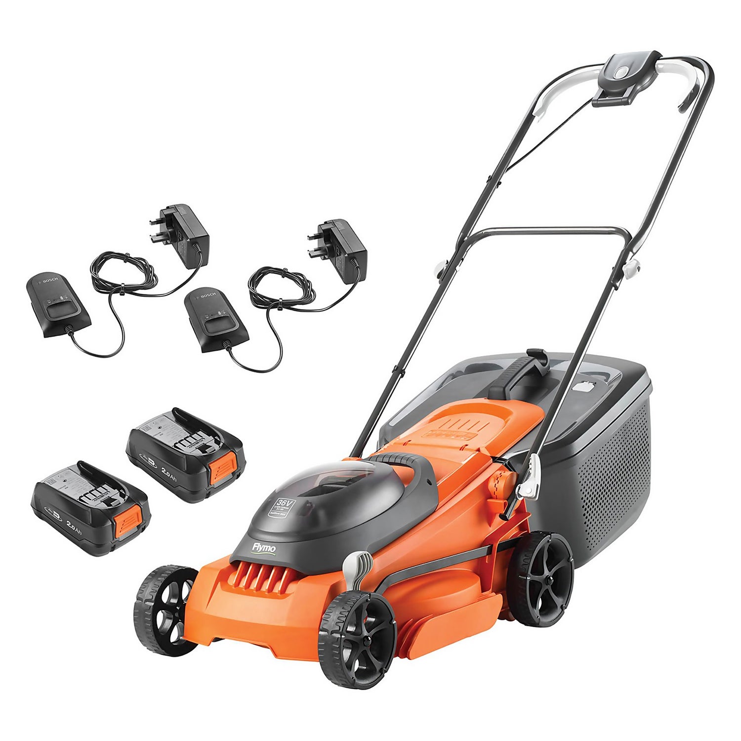 Black & Decker 38cm 36V Lithium-ion Cordless Lawn Mower with two batteries