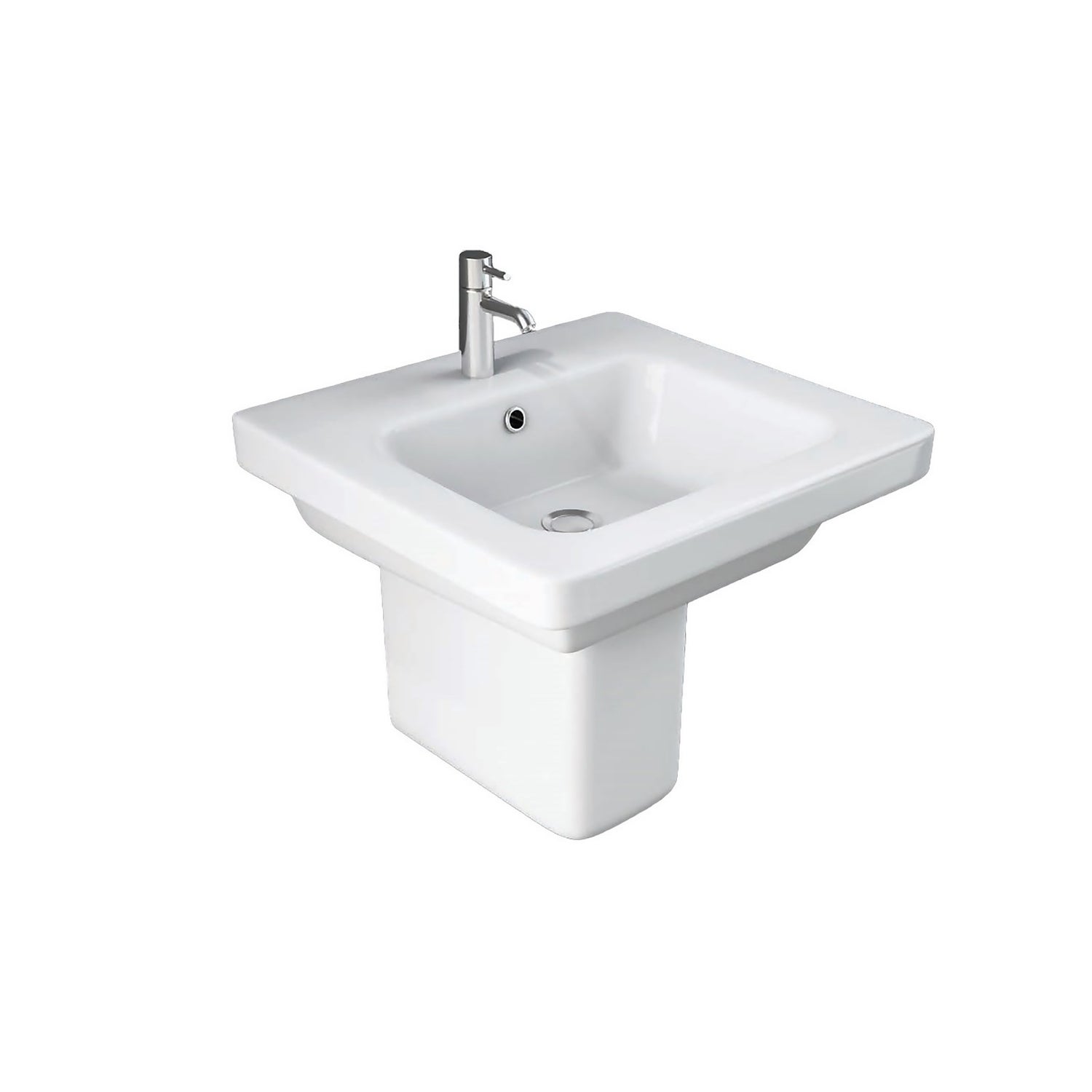 Falcon 500mm White Basin and Semi Pedestal with 1 Tap Hole