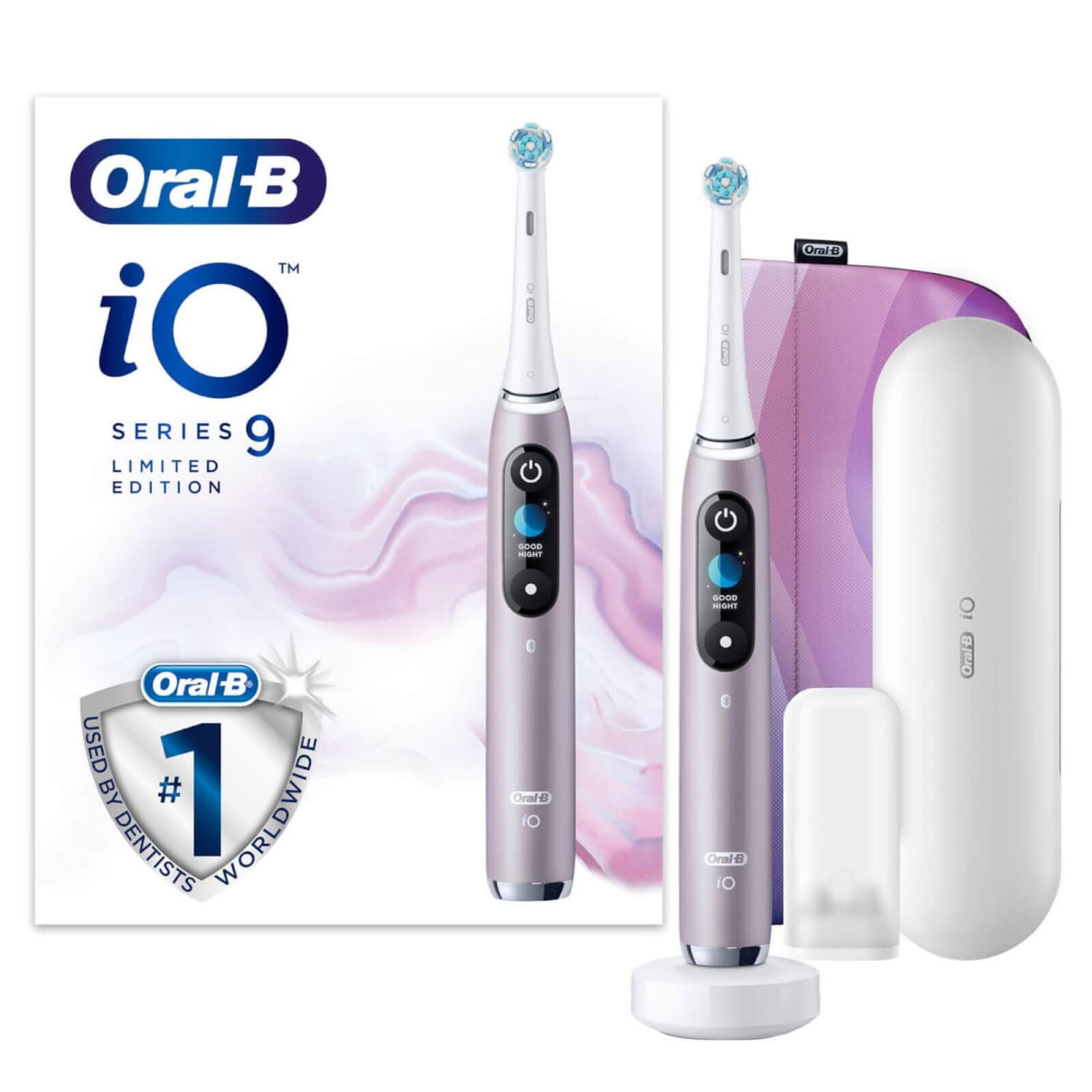 Oral B iO9 Rose Quartz Limited Electric Toothbrush with Charging Travel Case and Magnetic Pouch