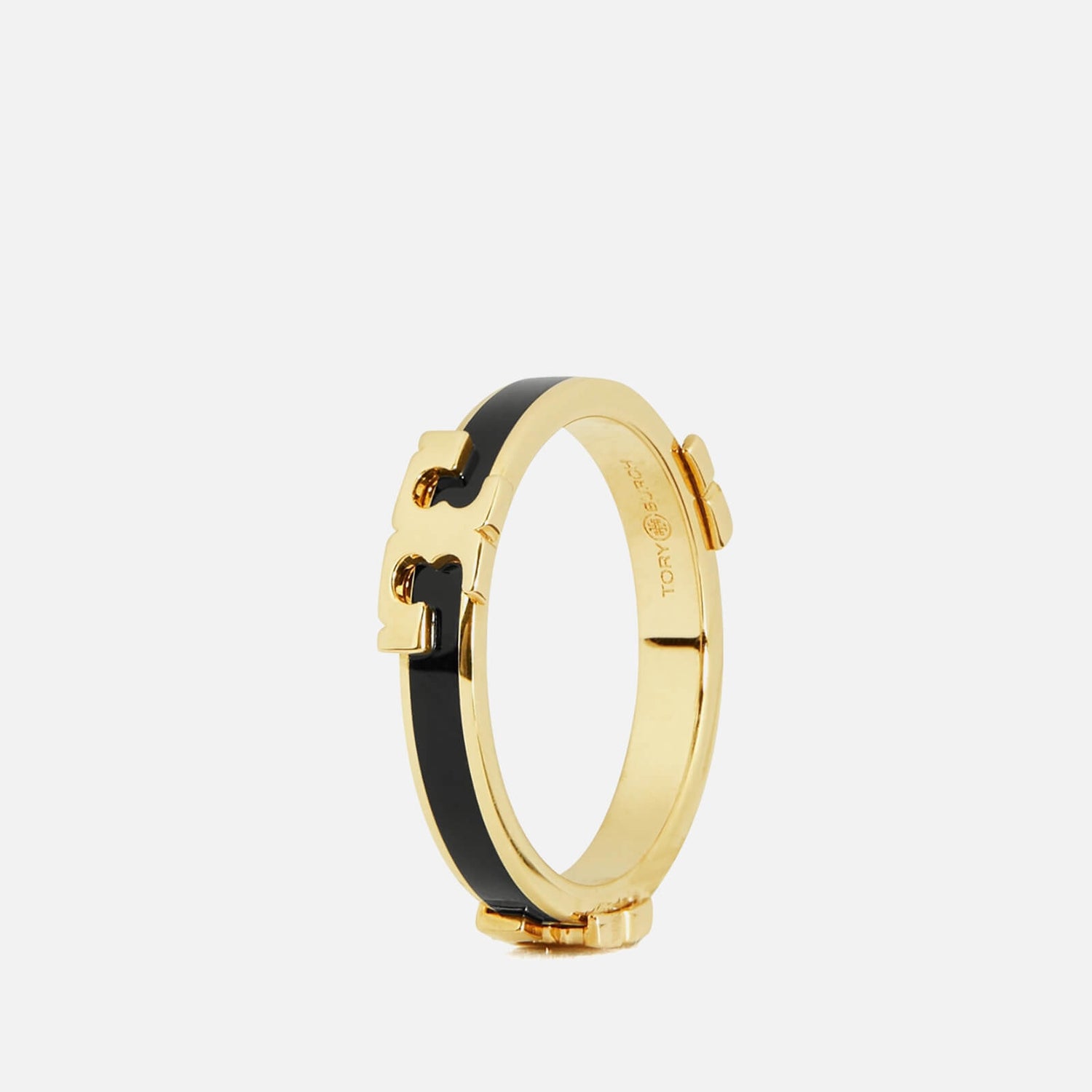 Tory Burch Women's Serif-T Enamel Stackable Ring - Tory Gold/Black - 5