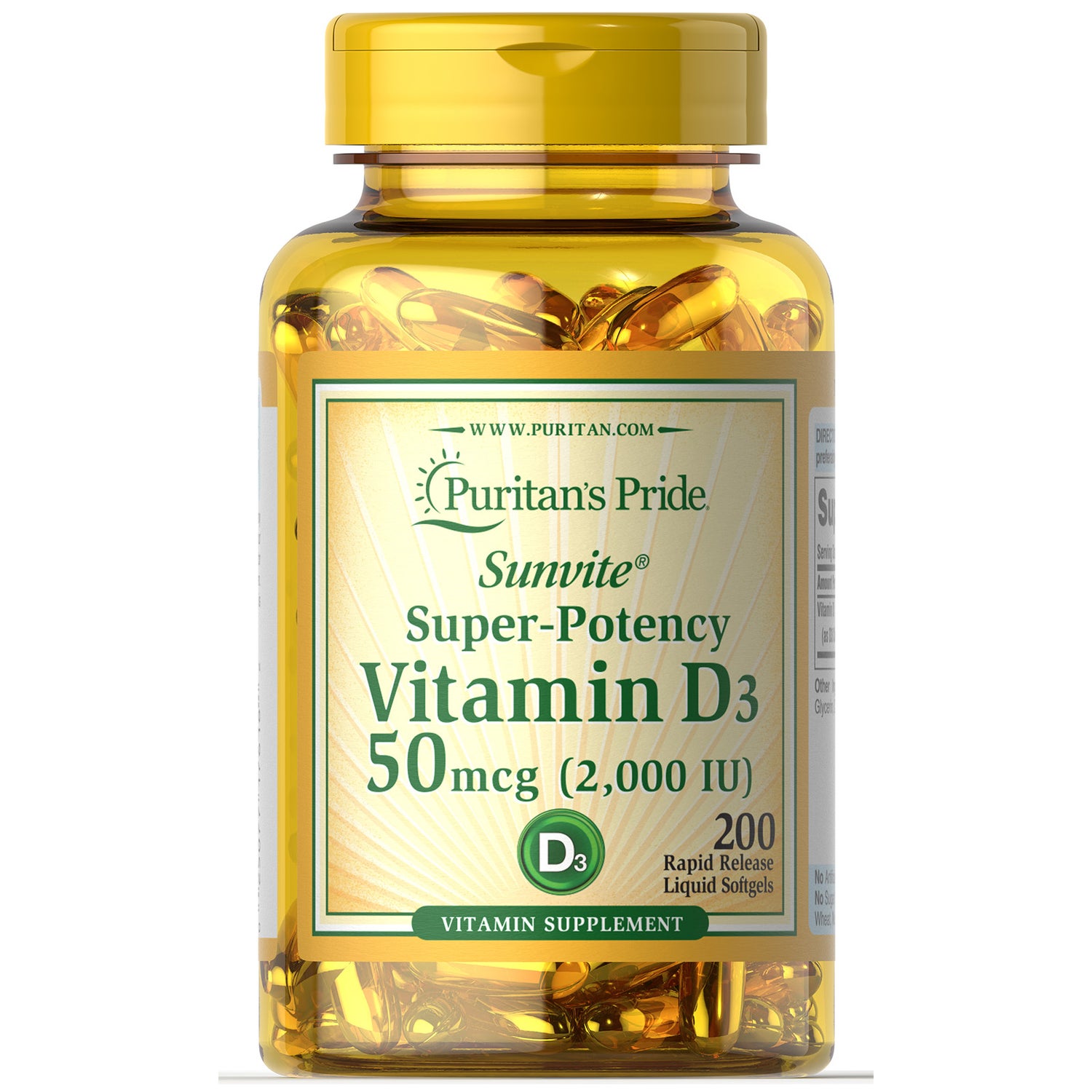Puritan's Pride Super-Potency Vitamin D3 2000 IU - 200 Softgels