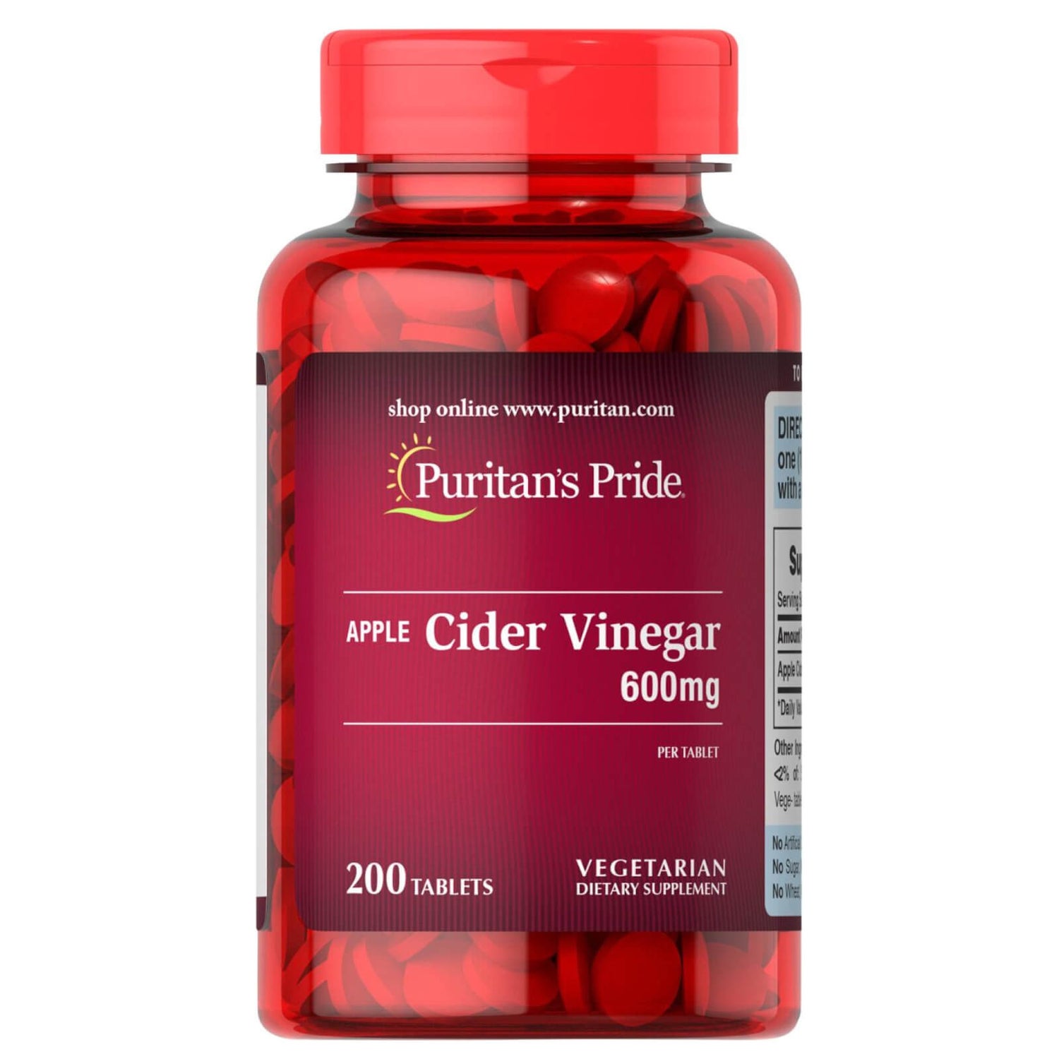 Puritan's Pride Apple Cider Vinegar 600mg - 200 Tablets