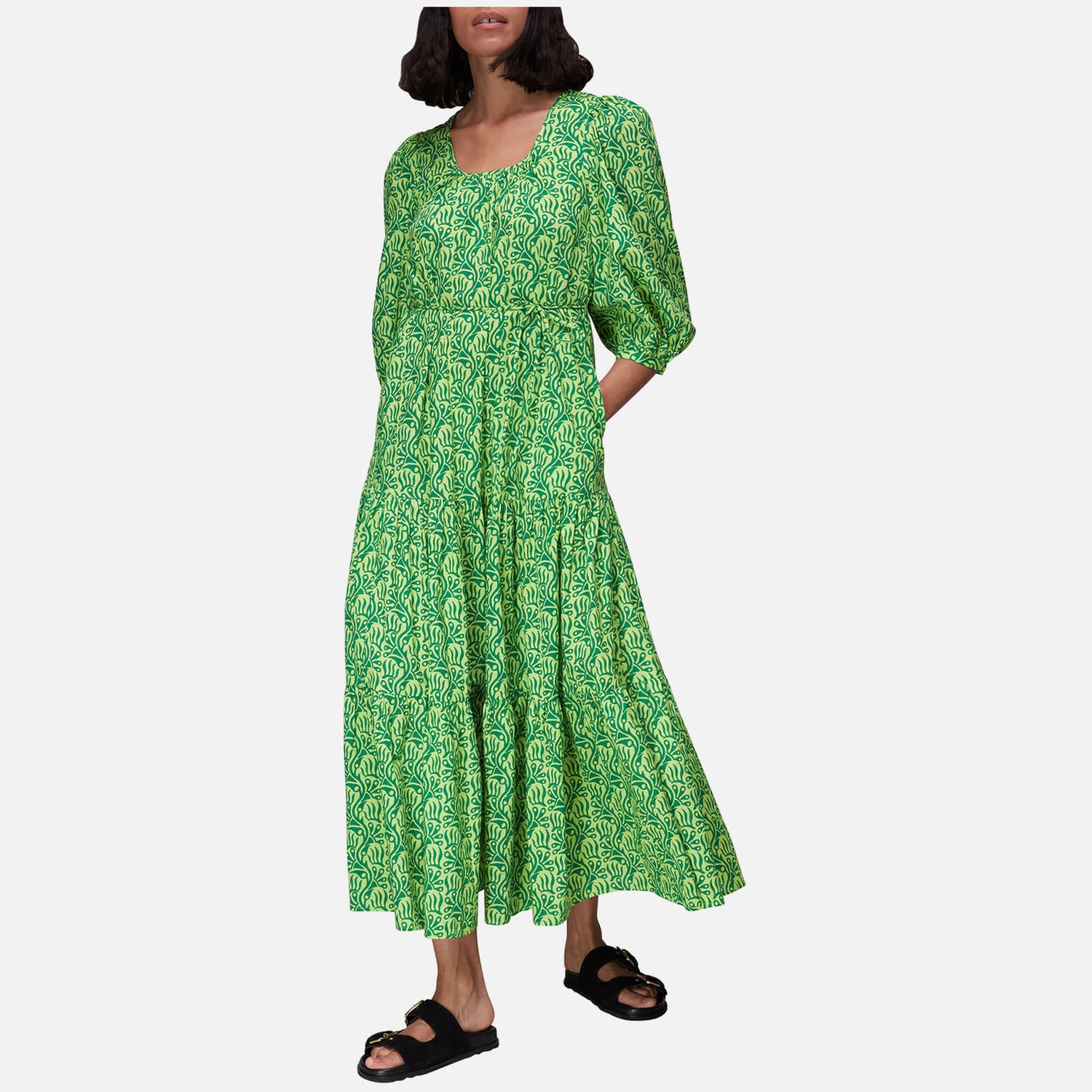 Whistles Women's Marni Floral Print Trapeze Dress - Green/Multi