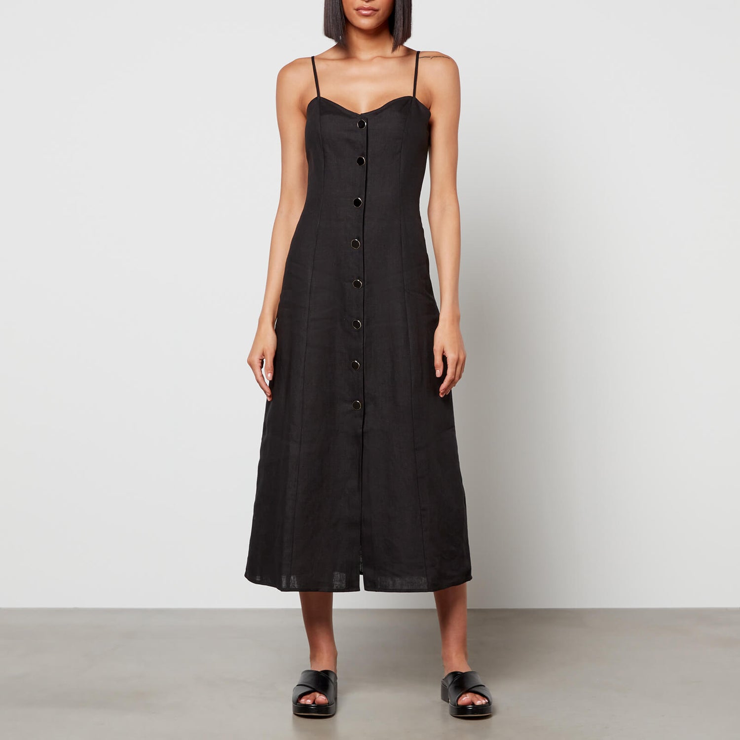 Whistles Women's Ava Linen Button Through Midi Dress - Black - UK 6