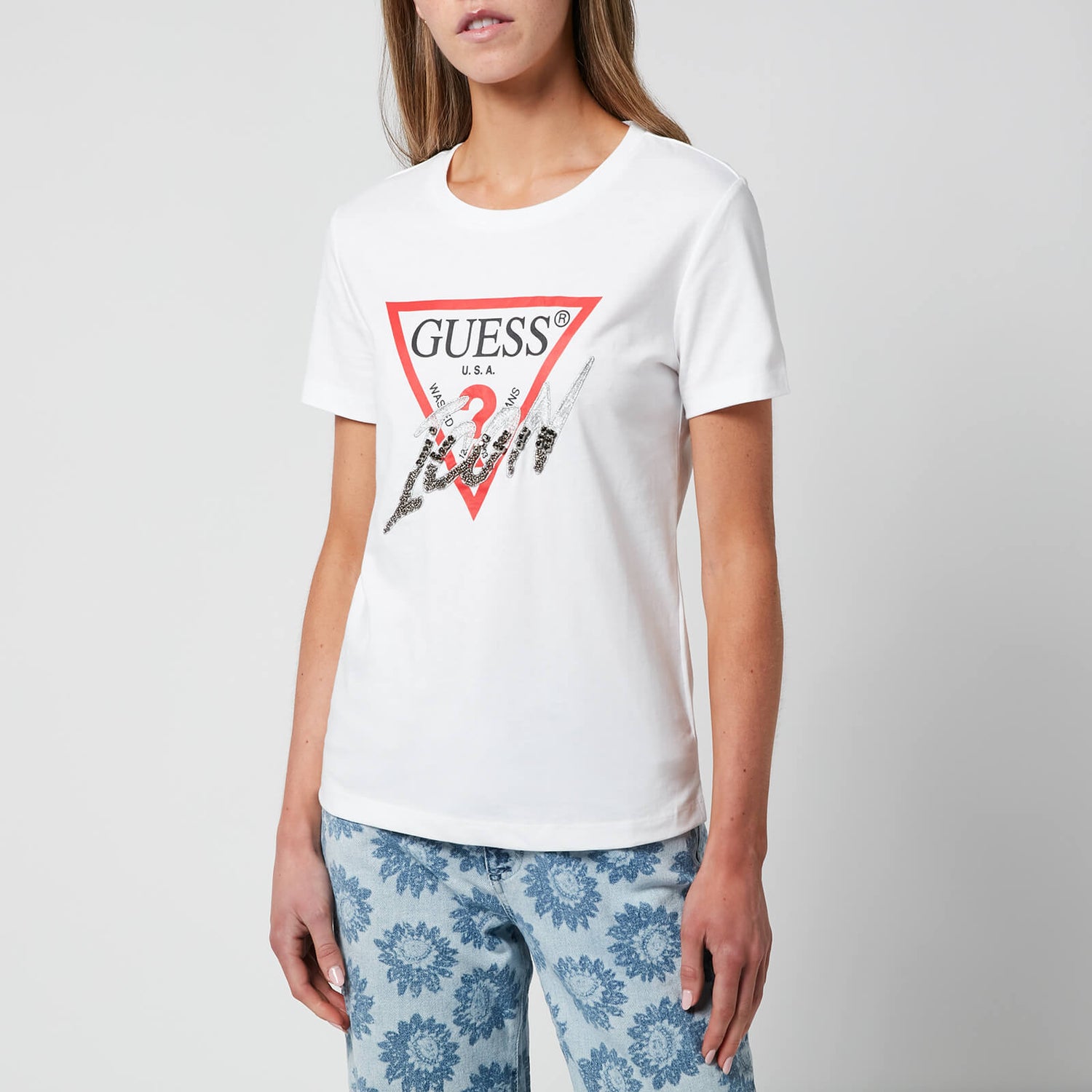 Guess Women's Short Sleeve Crewneck Icon T-Shirt - Pure White - XS