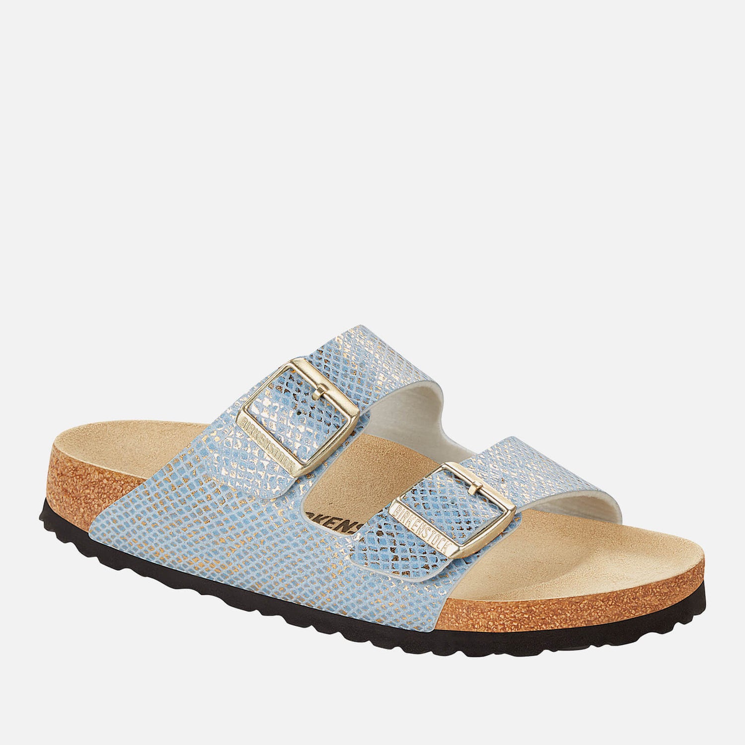 Birkenstock Women's Arizona Slim Fit Shiny Python Double Strap Sandals - Dusty Blue