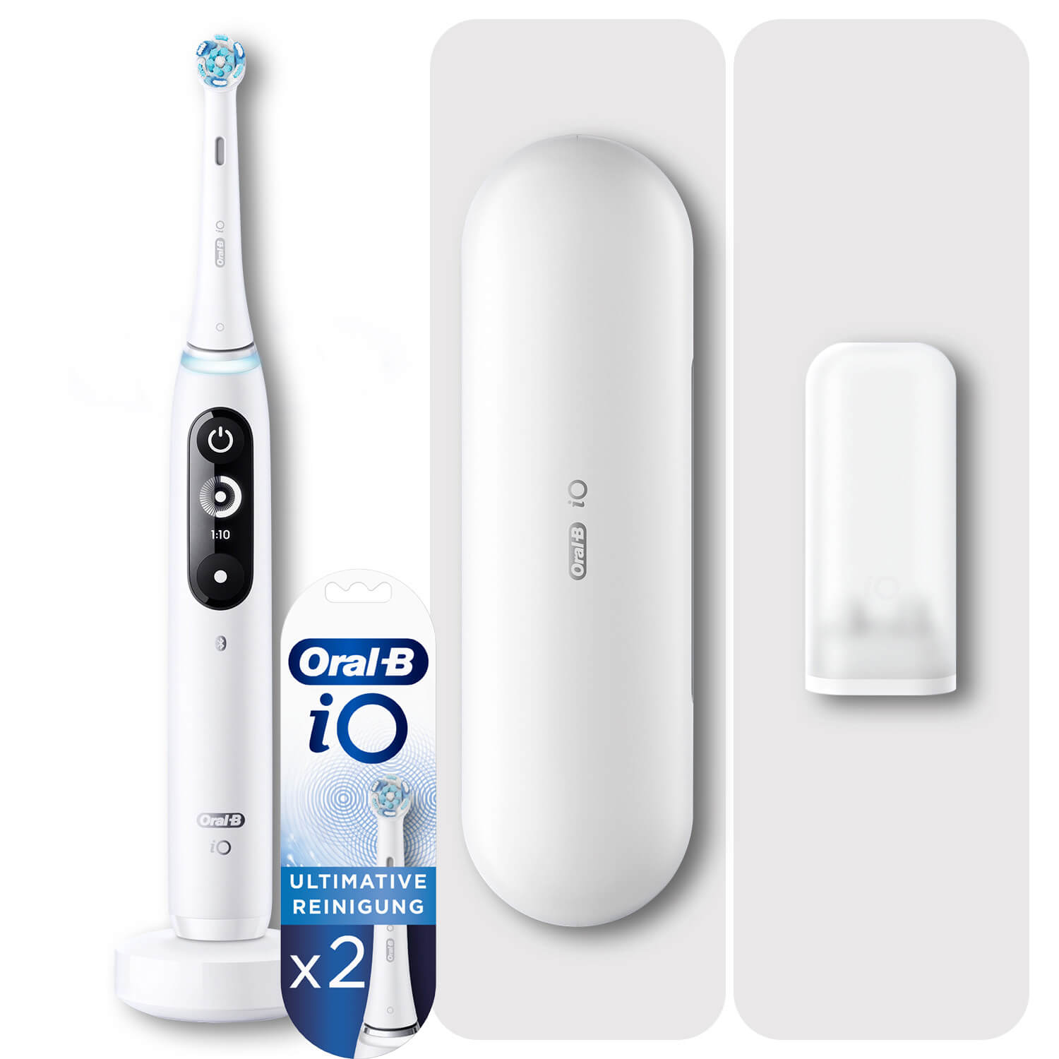 Oral-B iO 8 Elektrische Zahnbürste, Reiseetui, white alabaster