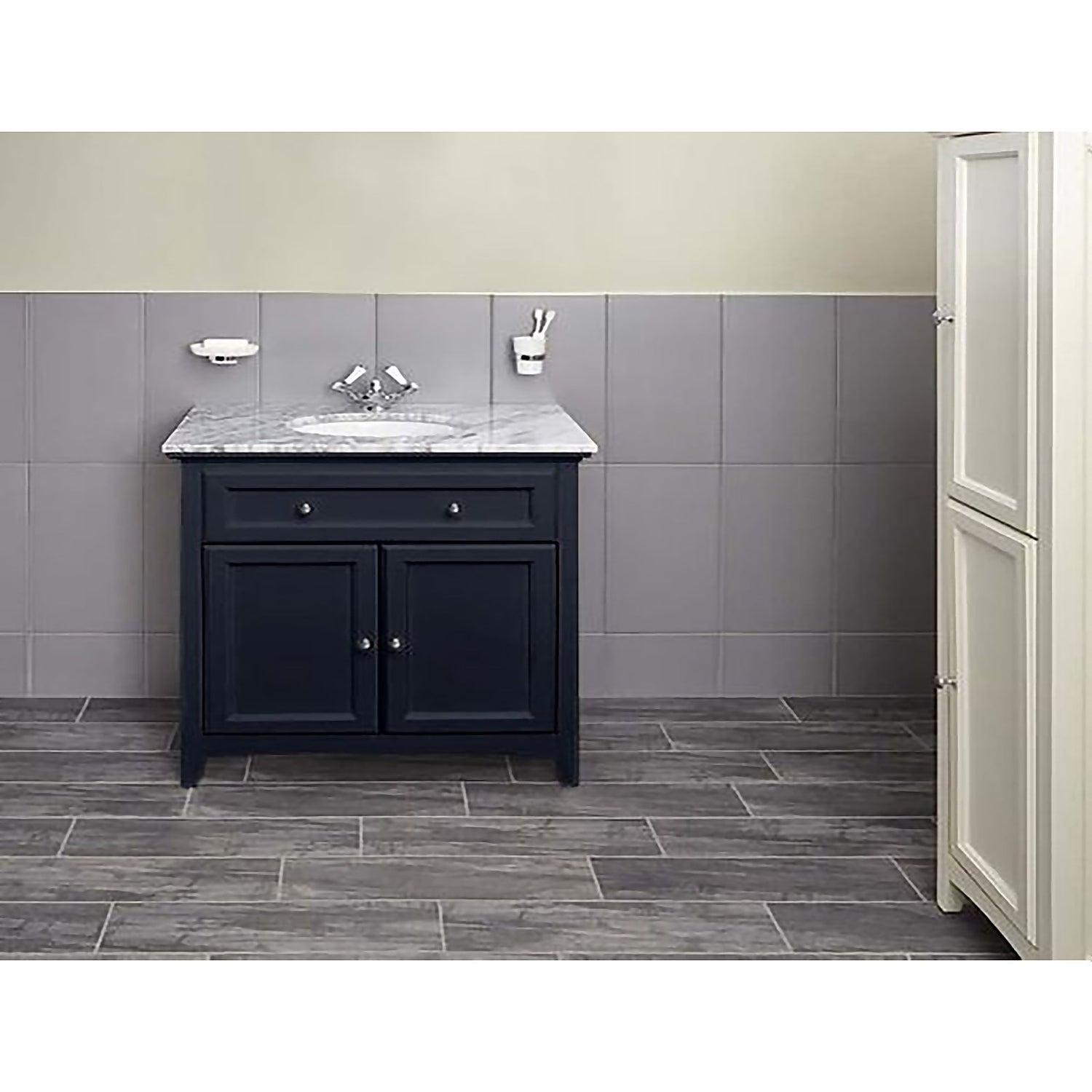 Bathstore Savoy 790mm Floorstanding Vanity Unit and Basin, Marble Worktop - Navy Blue