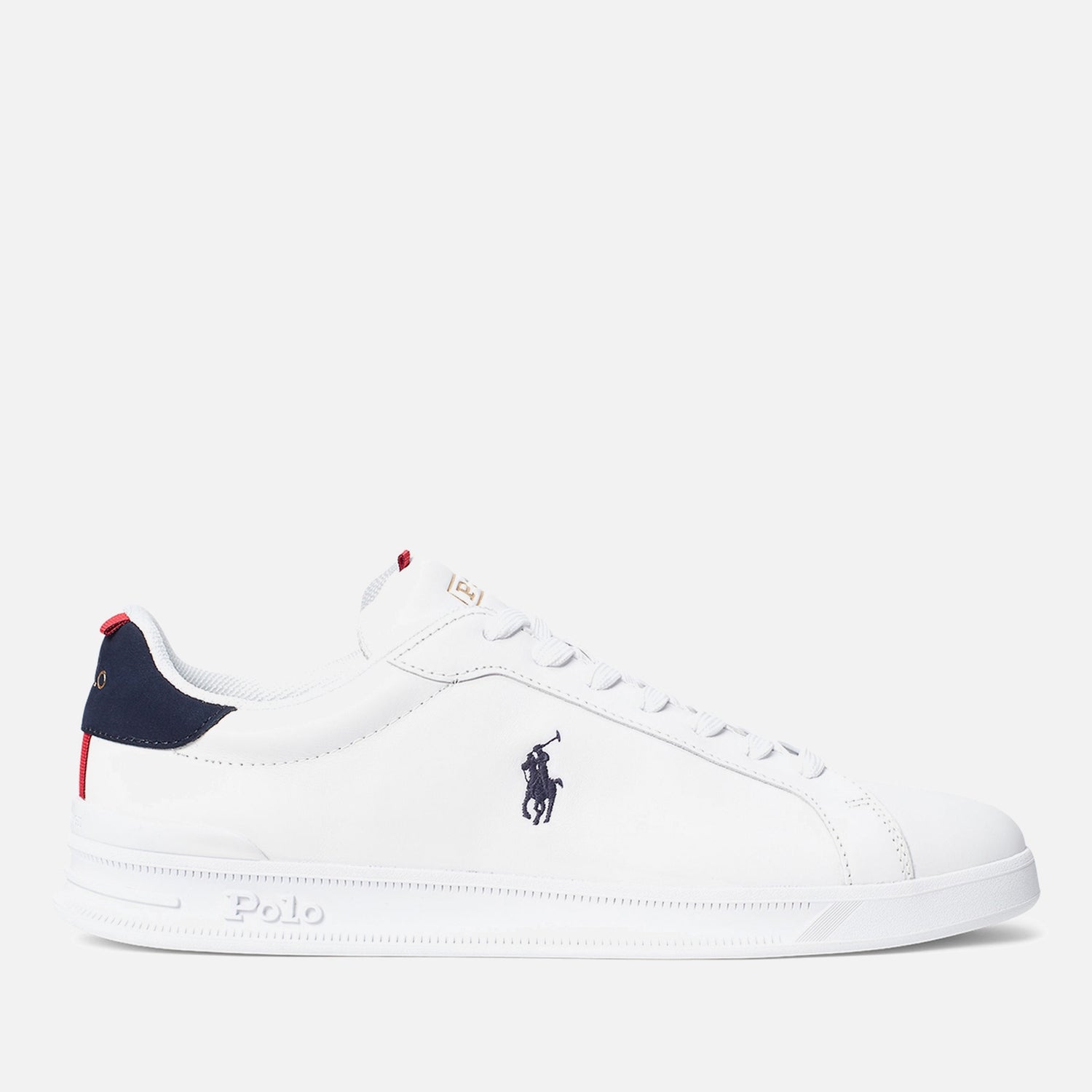 Polo Ralph Lauren Men's Heritage Court Premium Leather Cupsole Trainers - White/Navy/Red - UK 7