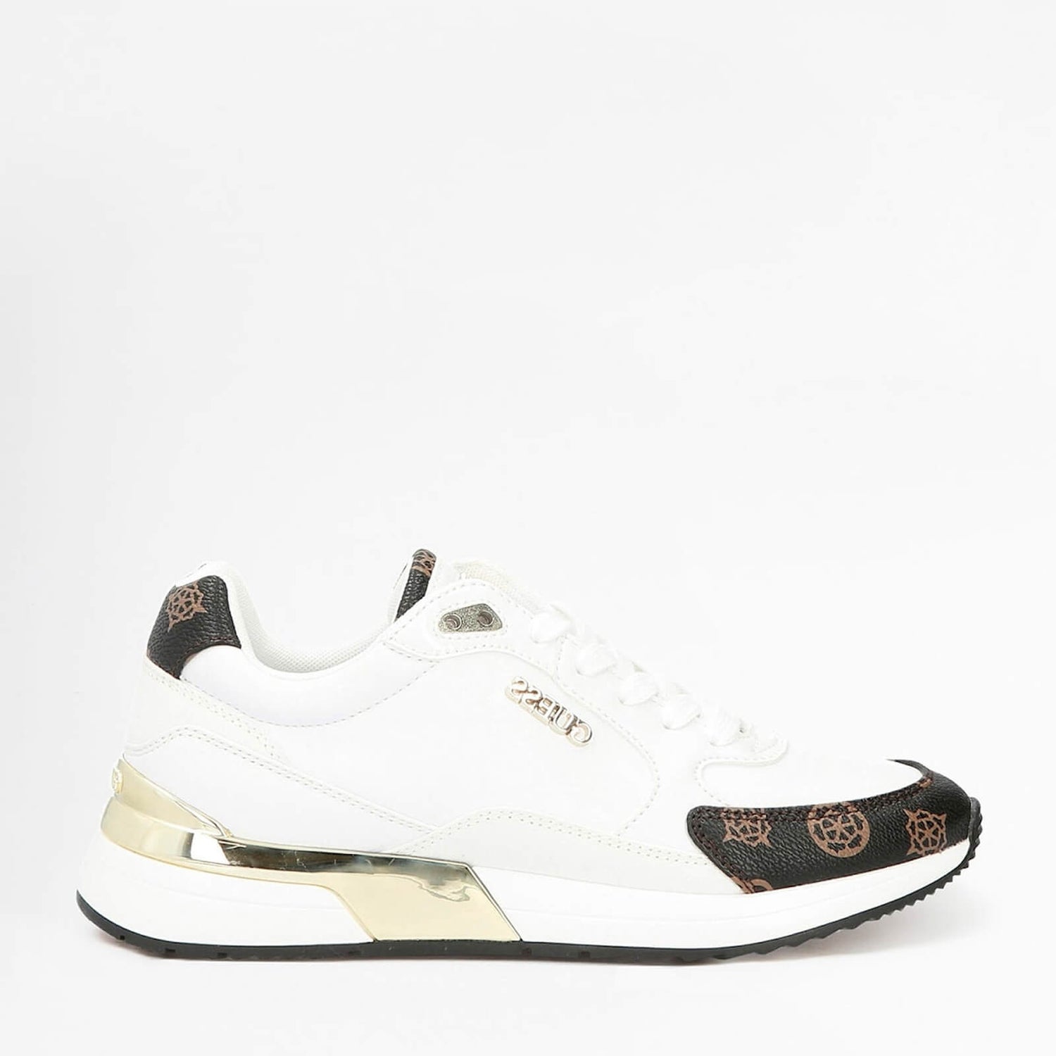 Guess Women's Moxea Leather Running Style Trainers - White/Brown - UK 3