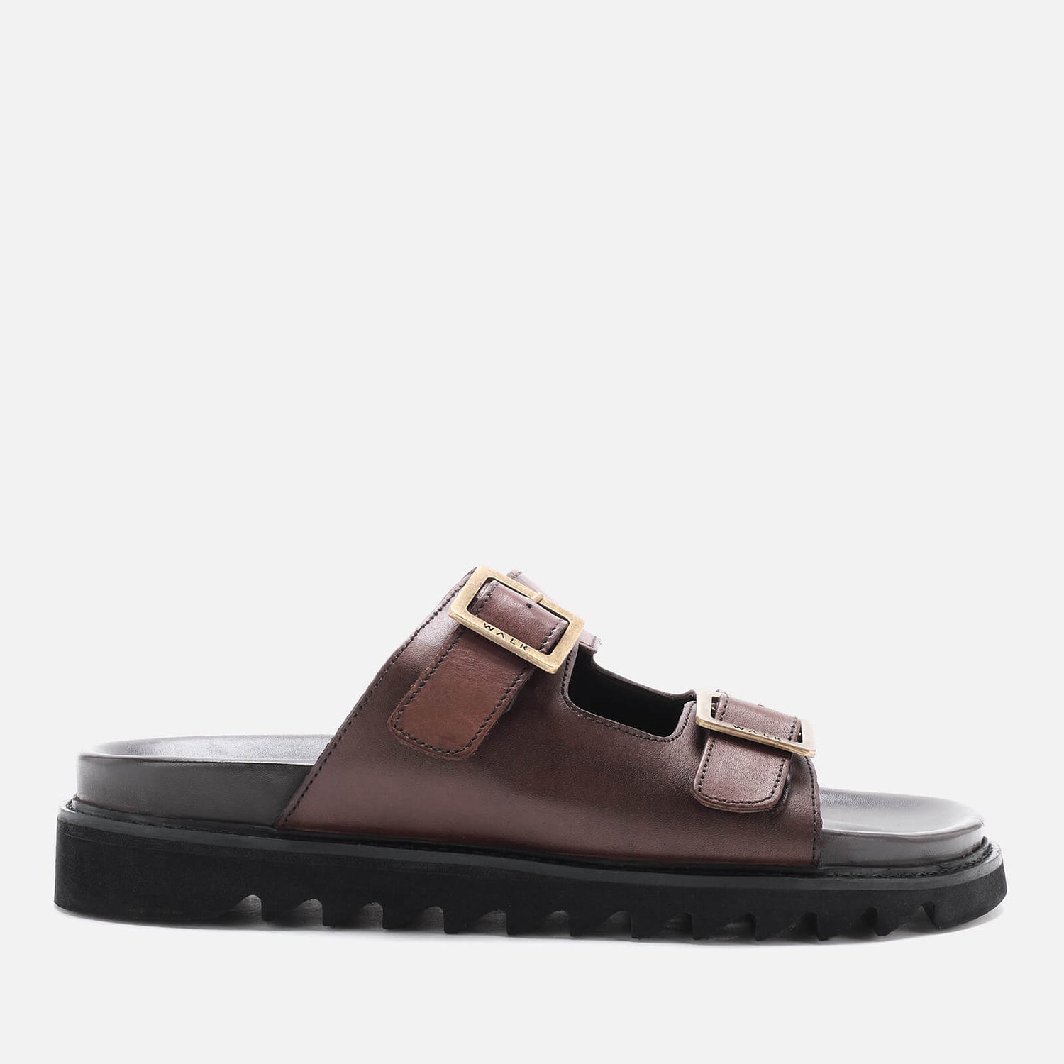 Walk London Men's Jaws Leather Double Strap Sandals - Brown - UK 8
