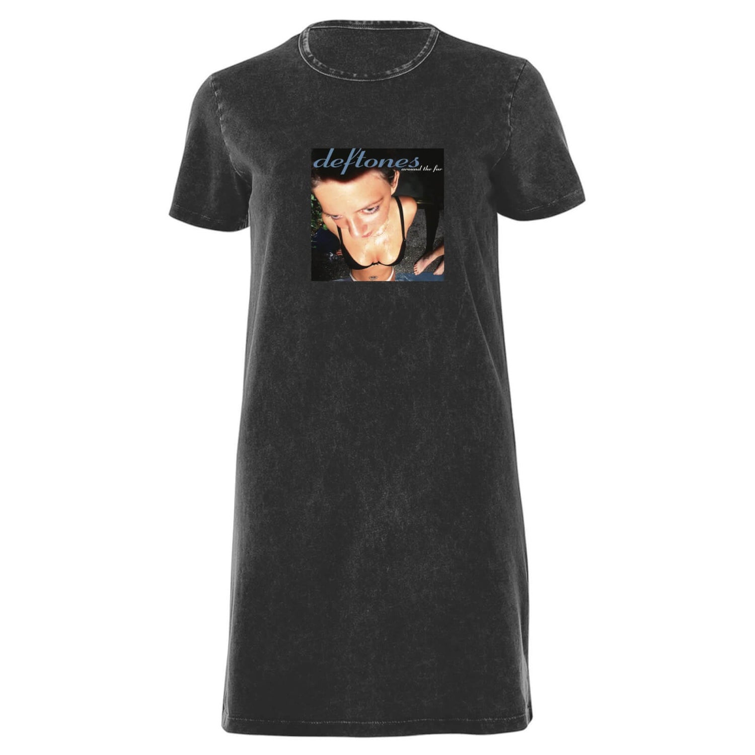 Deftones Cover Women's T-Shirt Dress - Black Acid Wash